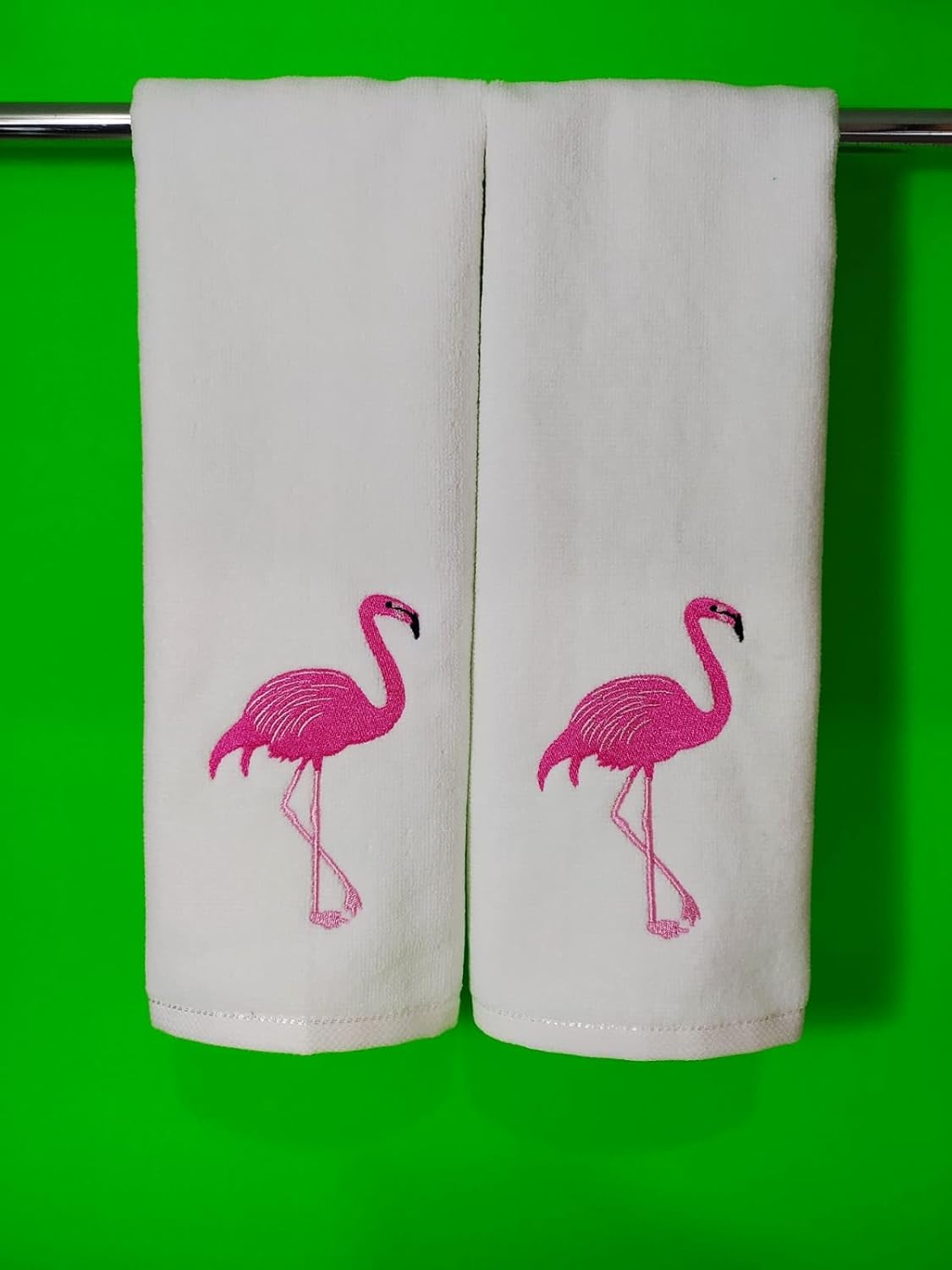 2-Pack Flamingo Cotton Hand Towels White - Perfect for Bathroom Kitchen