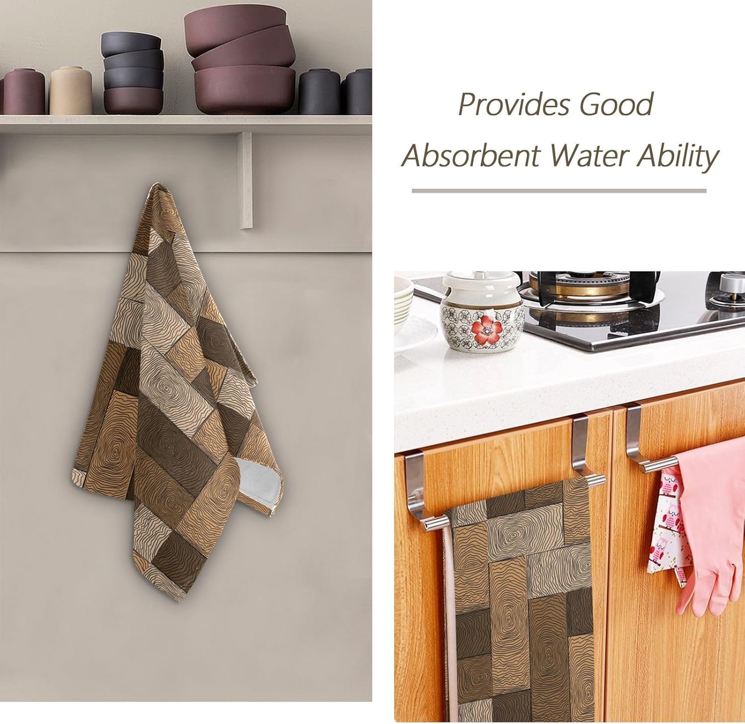 XALOGEER Brown Beige Parquet Hand Towels 14x28