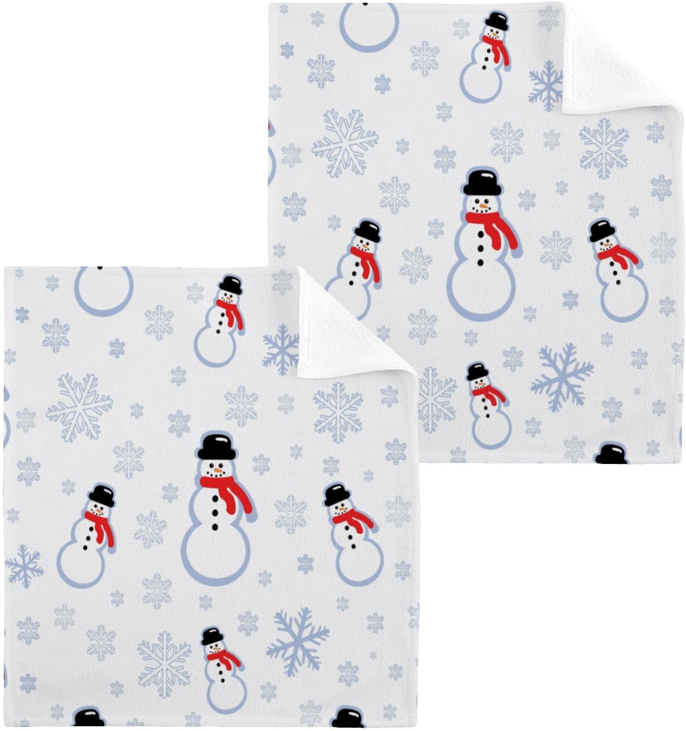 Christmas Snowman Washcloths 2 Pack Soft Absorbent Cotton Face Towels
