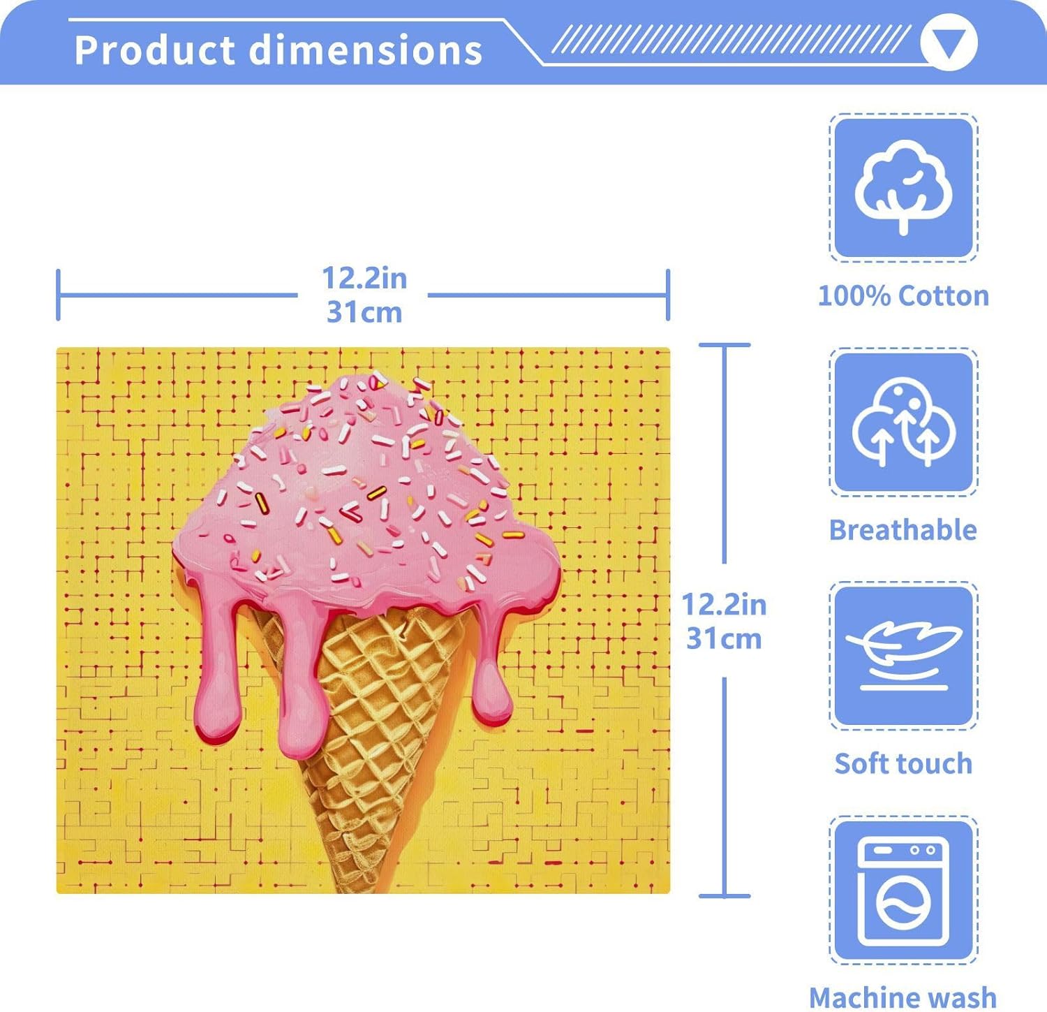 Ice Cream Cone Washcloths 2 Pack Soft Absorbent Towels