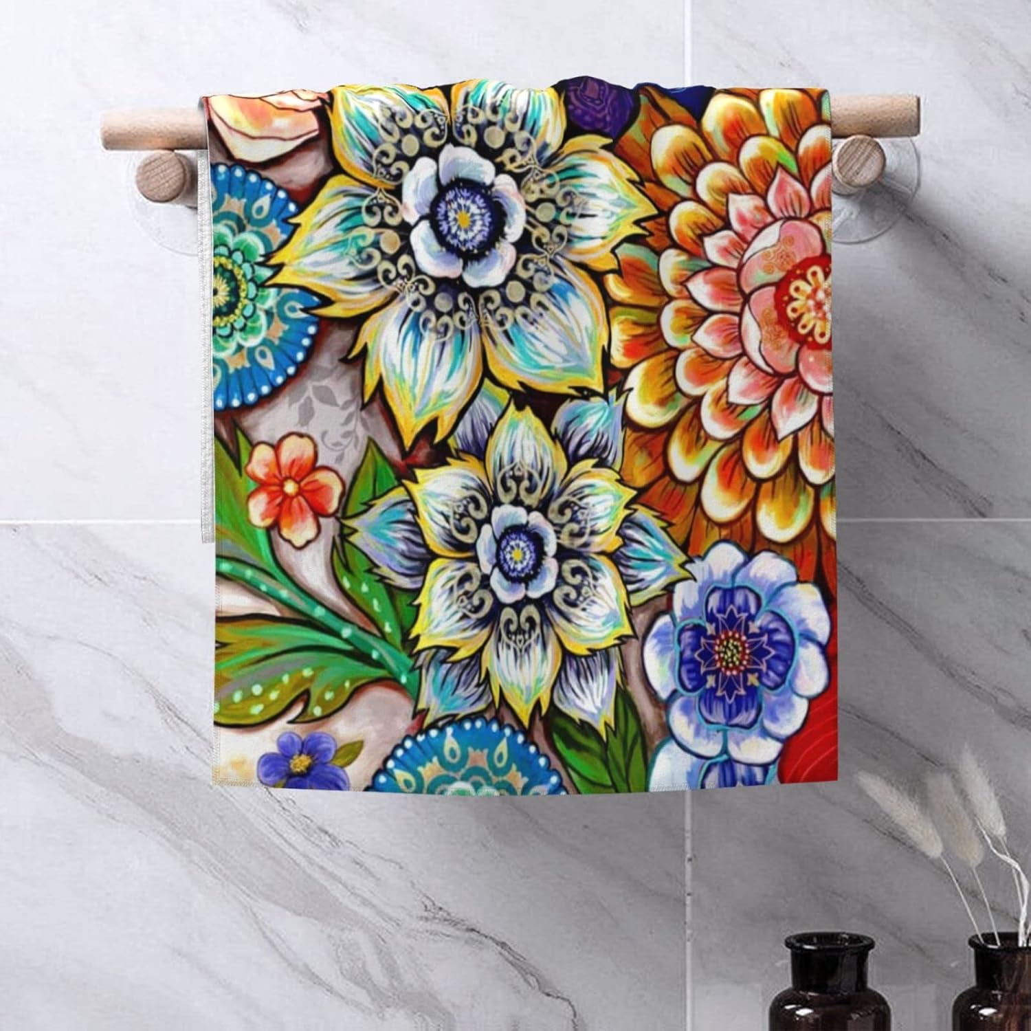 DJTRRF Tropical Boho Flower Bathroom Towels 16x275 in