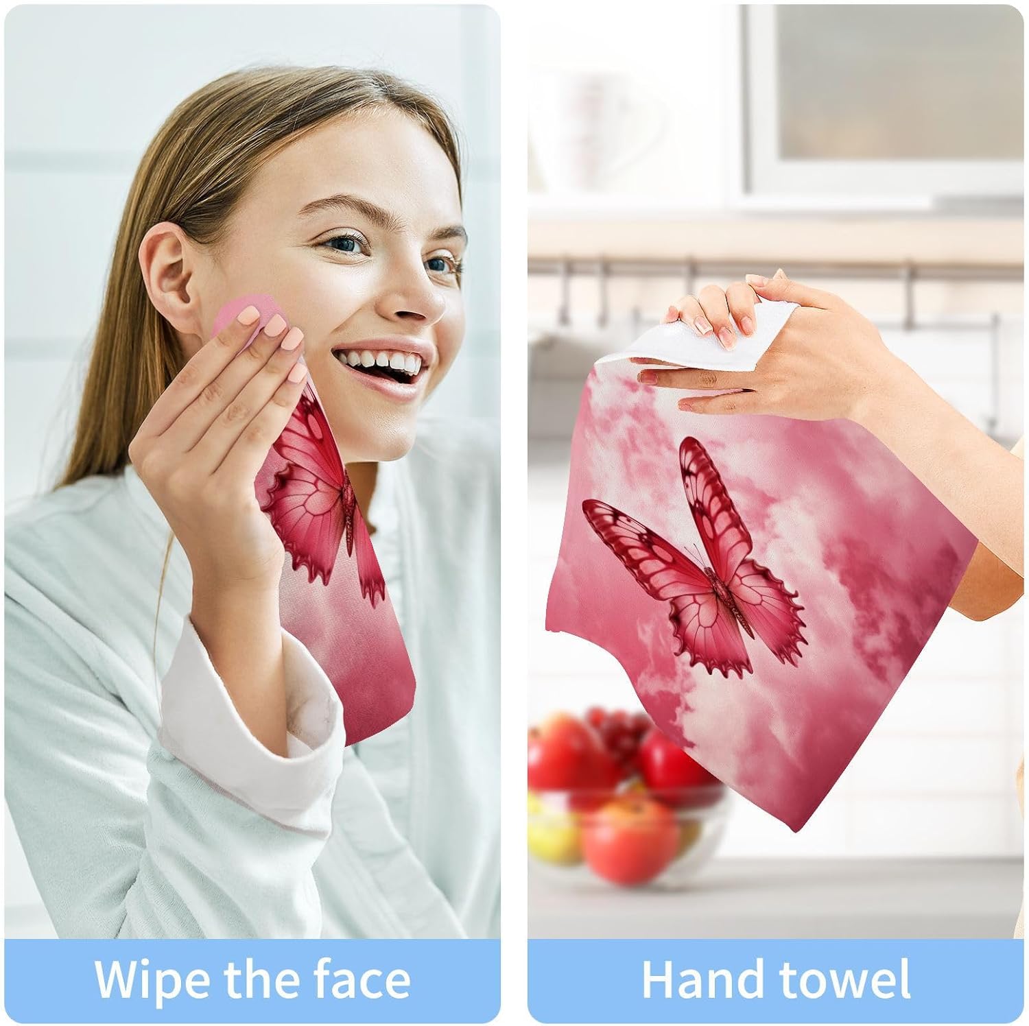 Pink Butterfly Washcloths 2 Pack Soft Absorbent Baby Face Towels