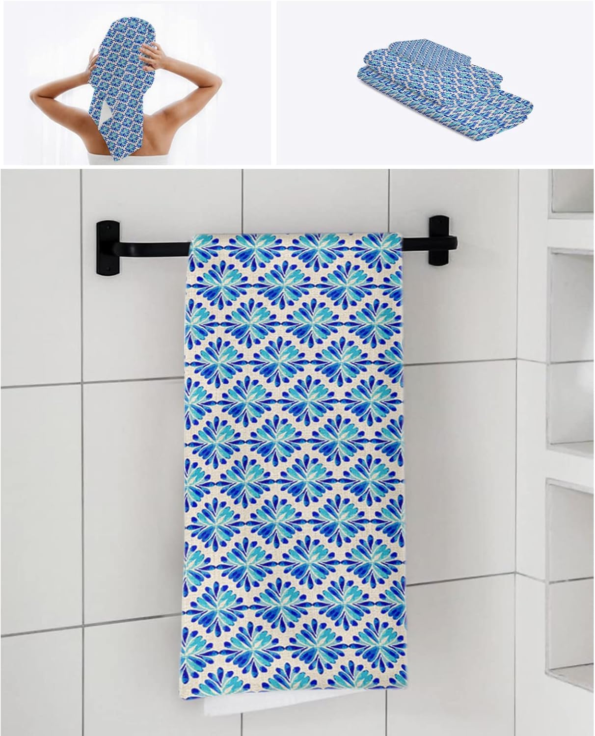 Boanket Blue Flowers 3-Piece Bath Towel Set