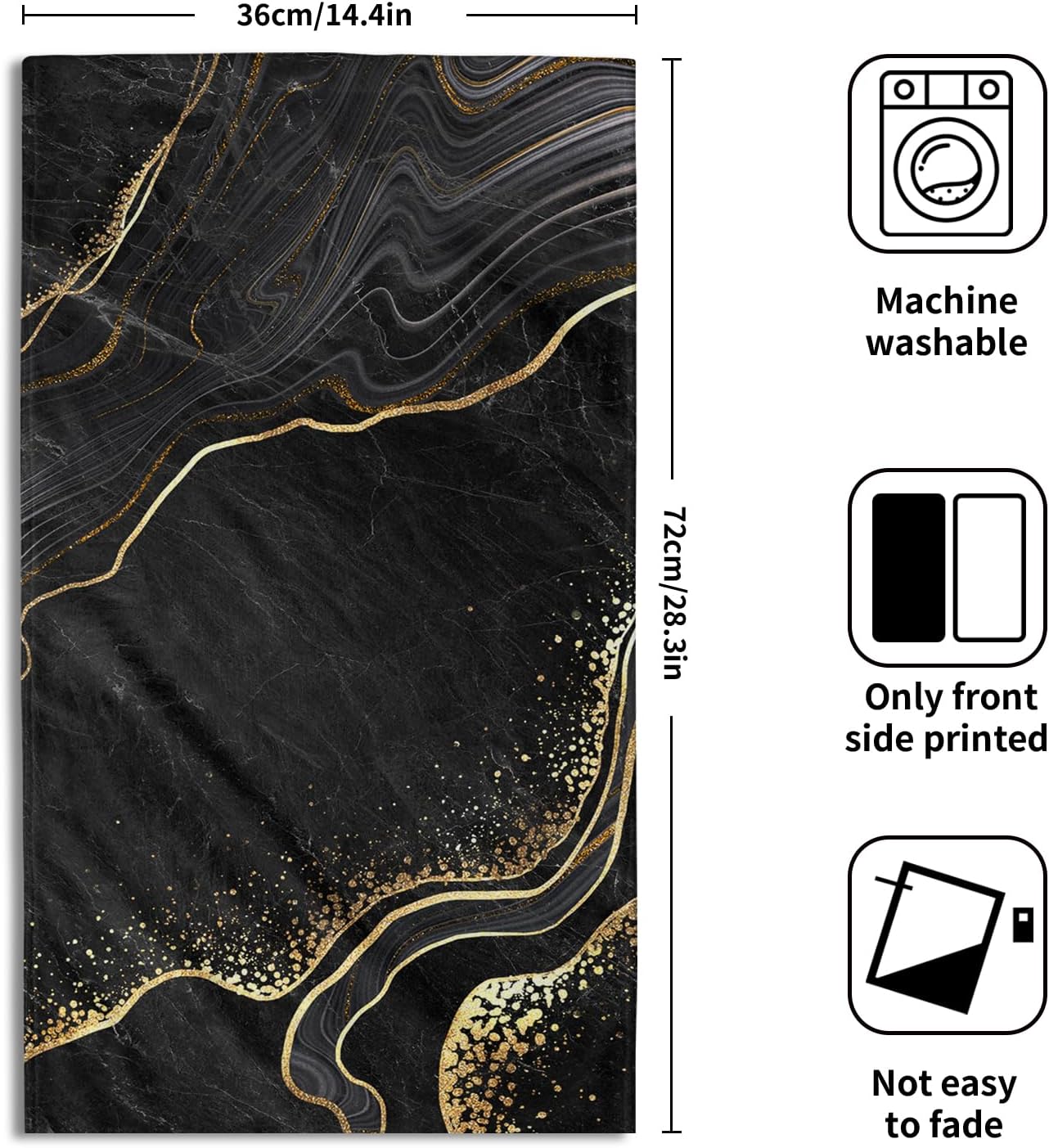 Marble Black Gold Hand Towel Set of 2