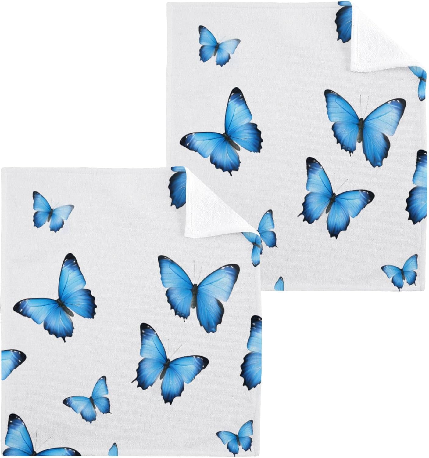 xigua Blue Butterflies Washcloths Set of 2 - 12x12 Inch