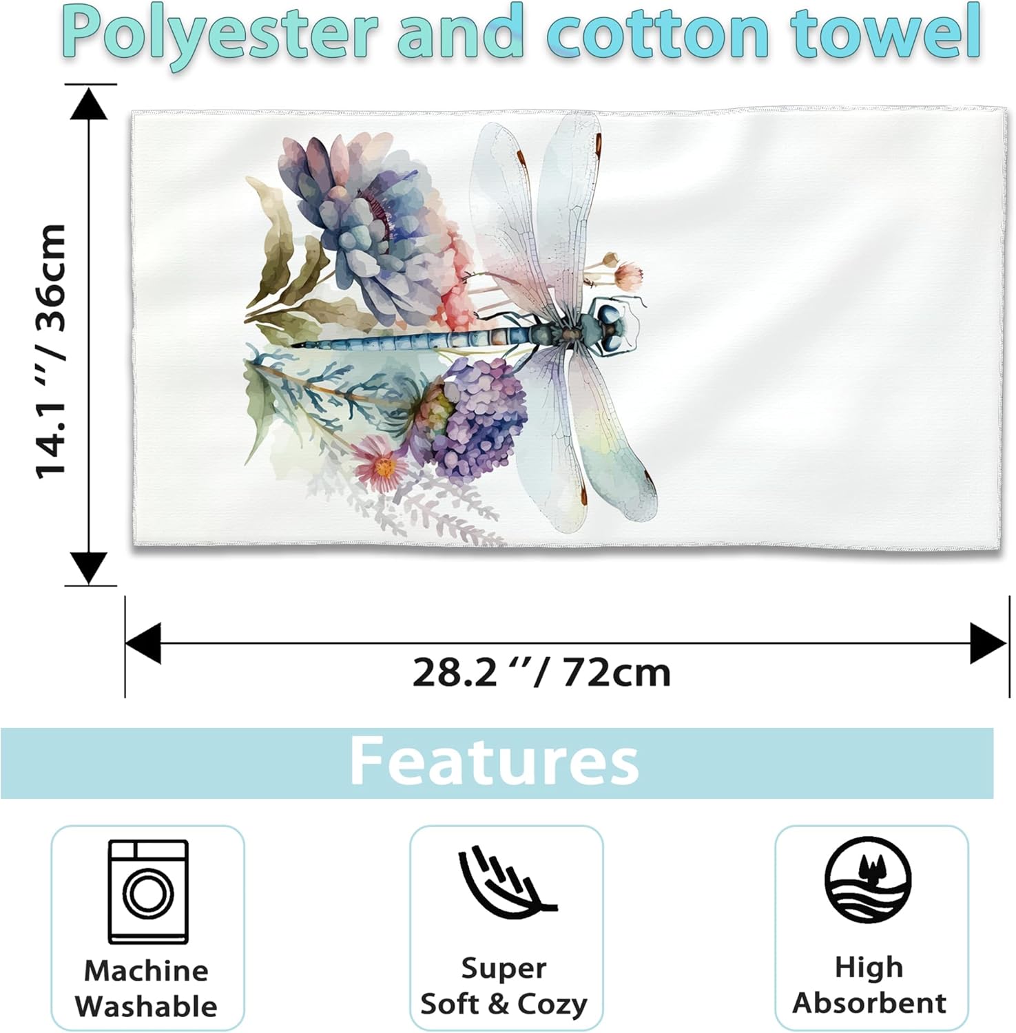 2-Pack Hand Towels with Dragonfly Design Highly Absorbent and Soft