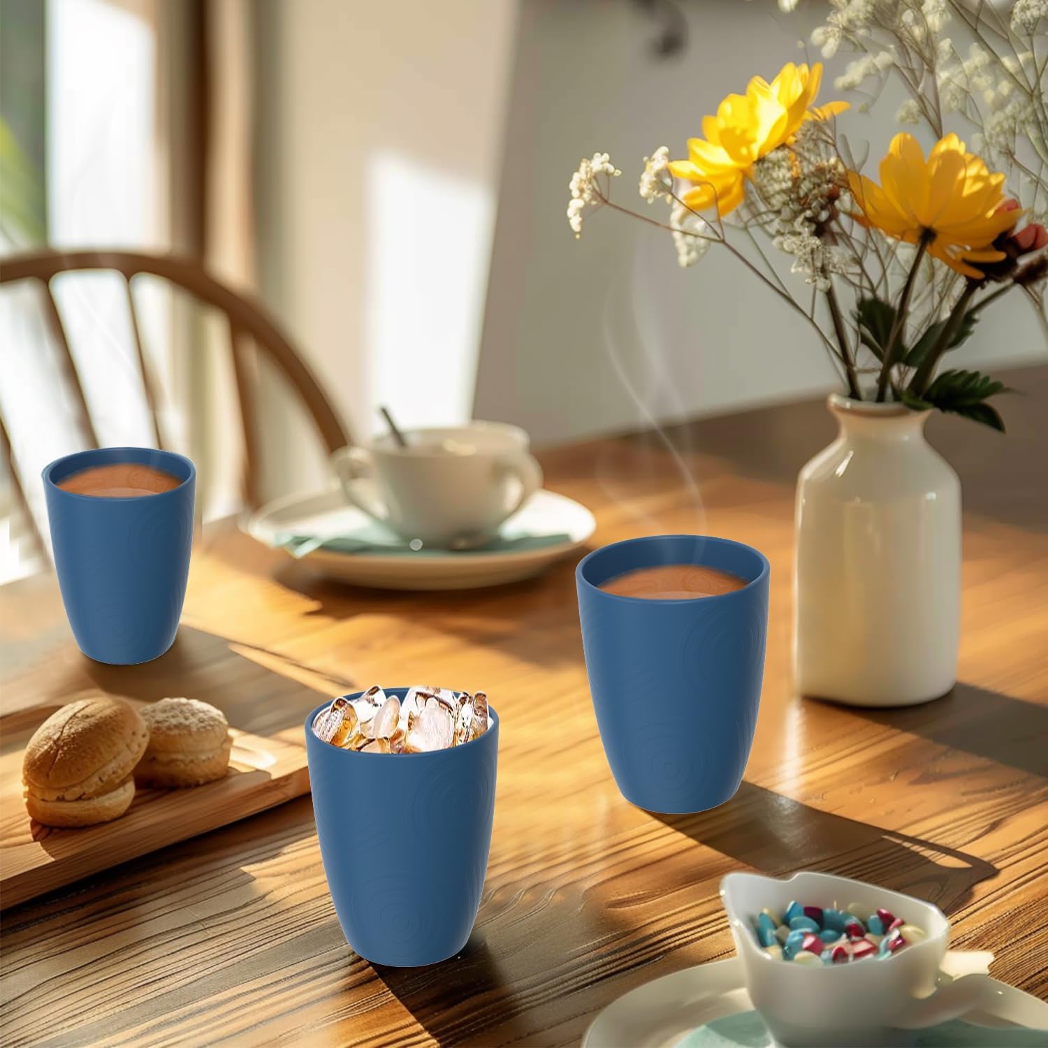 BUSOKIP Premium Wheat Straw Cups Set of 6 Blue