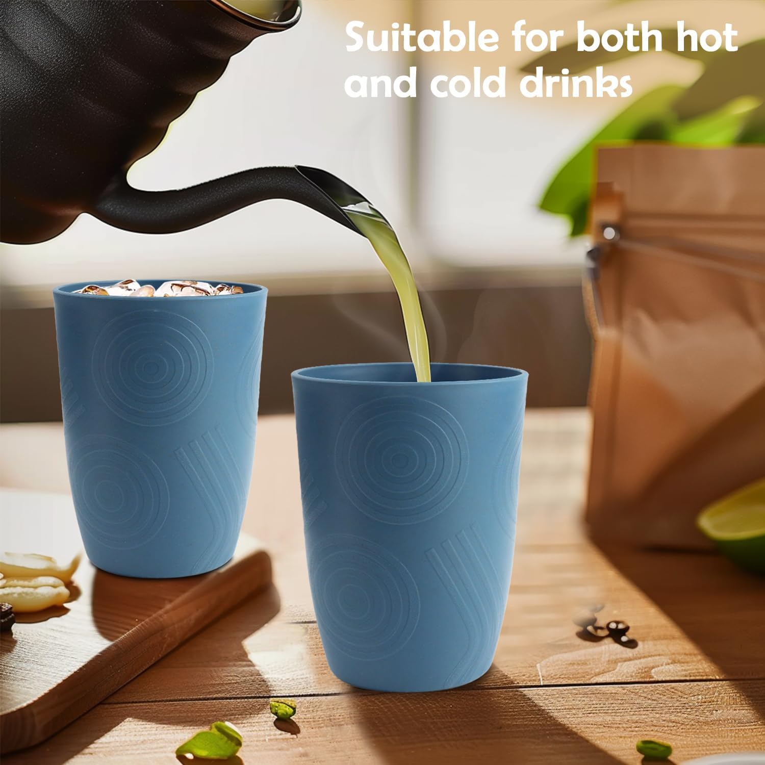 BUSOKIP Premium Wheat Straw Cups Set of 6 Blue