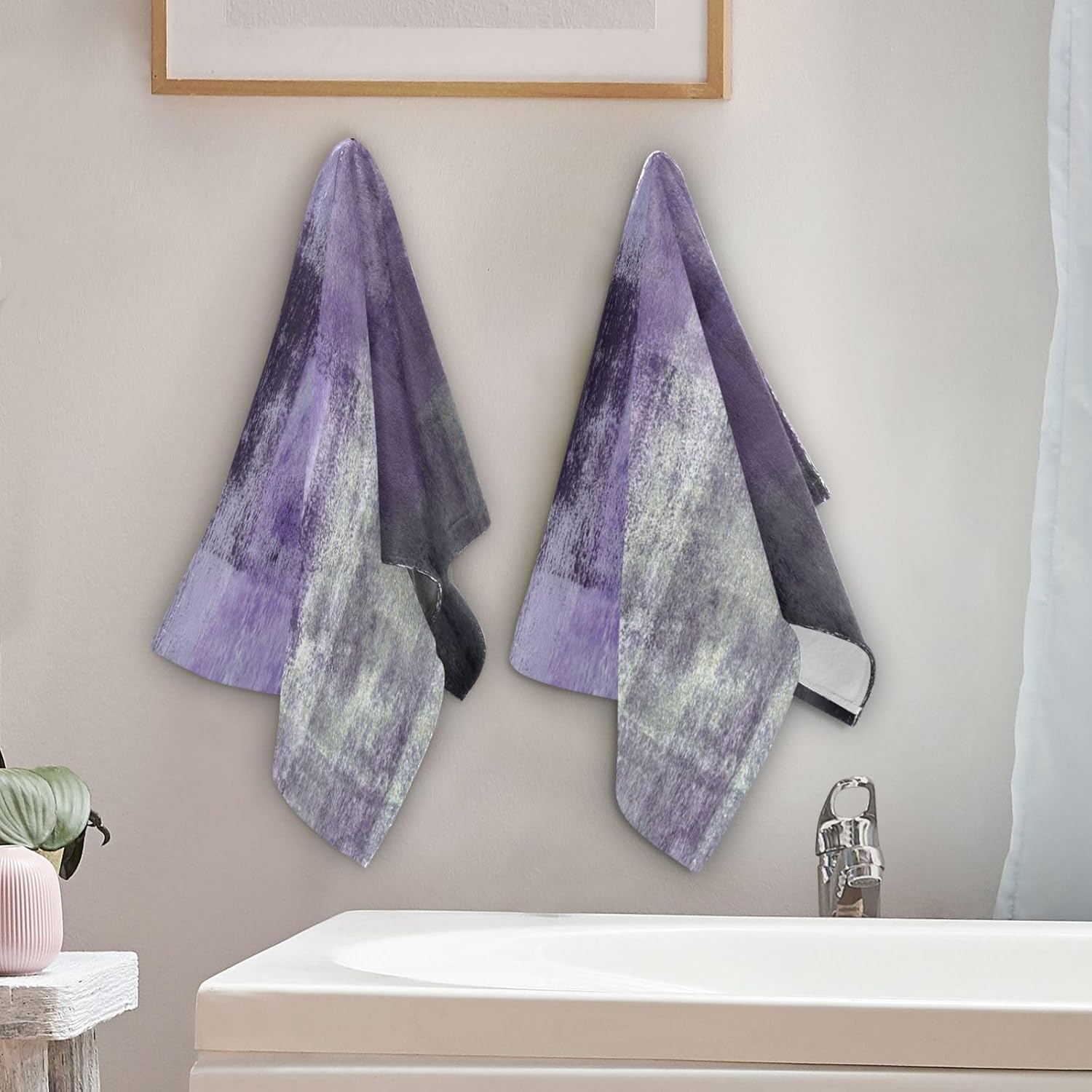 Purple Grey Hand Towels for Bathroom 2 Pack