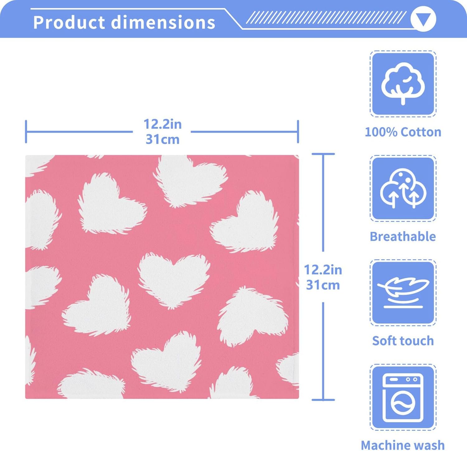 Xigua White Heart Washcloths Set of 2 12x12 Inch