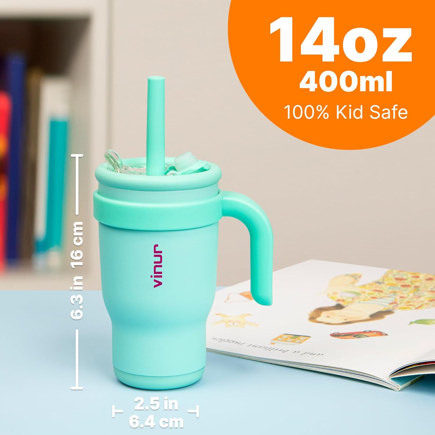 VINUR Kids 14 Oz Tumbler Like a Genius Sipper Tumbler