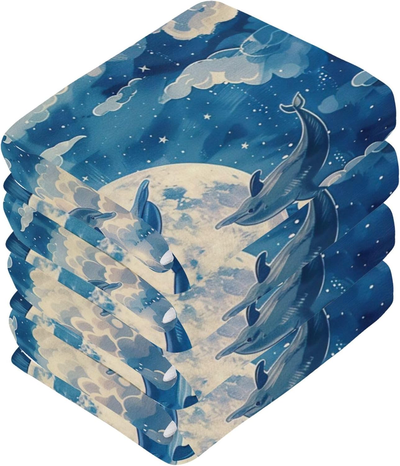 Xigua Dolphin Jumping Washcloths Set 12x12inx2 Soft Machine Washable