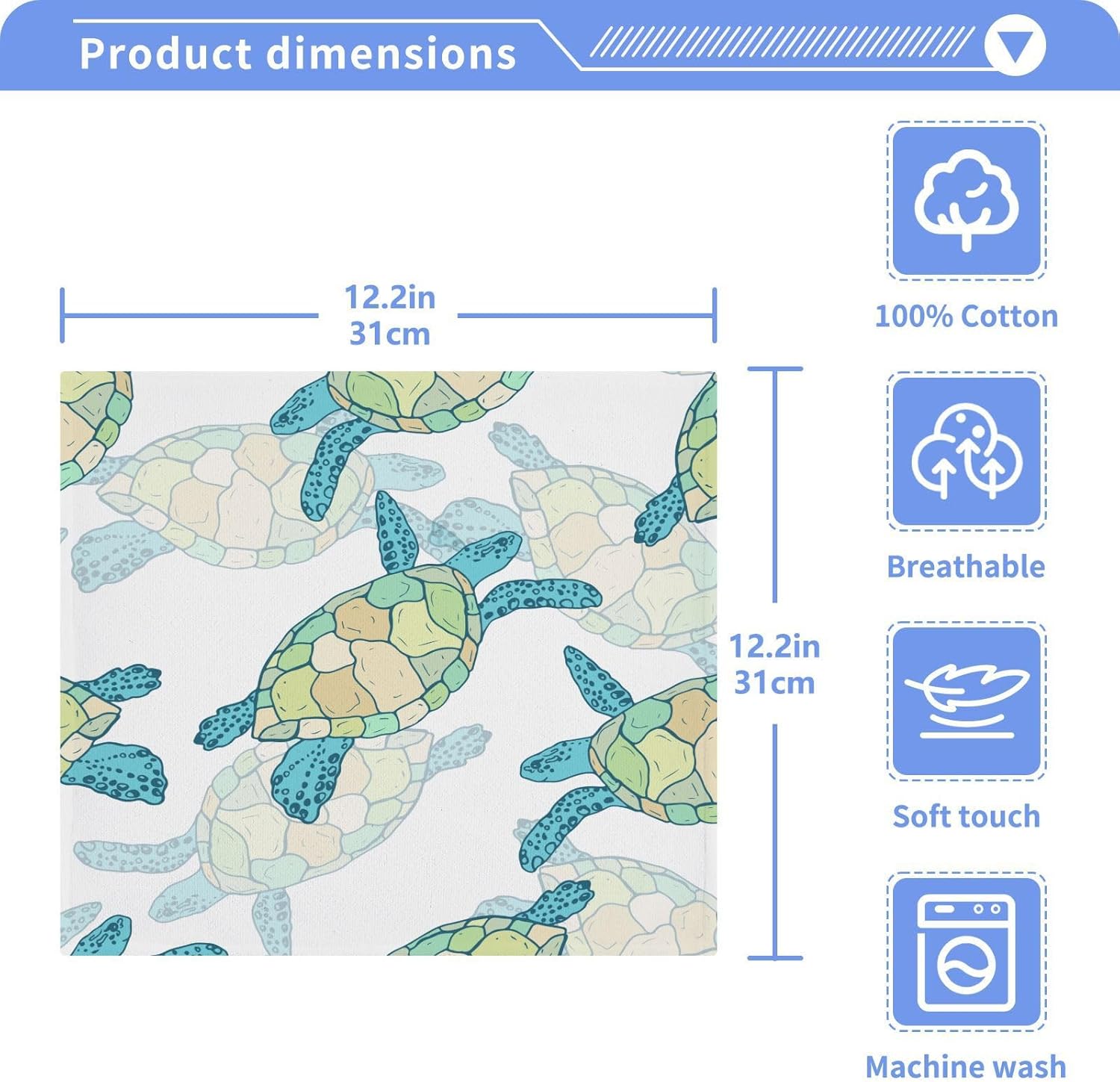 Burbuja 4-Pack Sea Turtle Washcloths Soft Absorbent Reusable