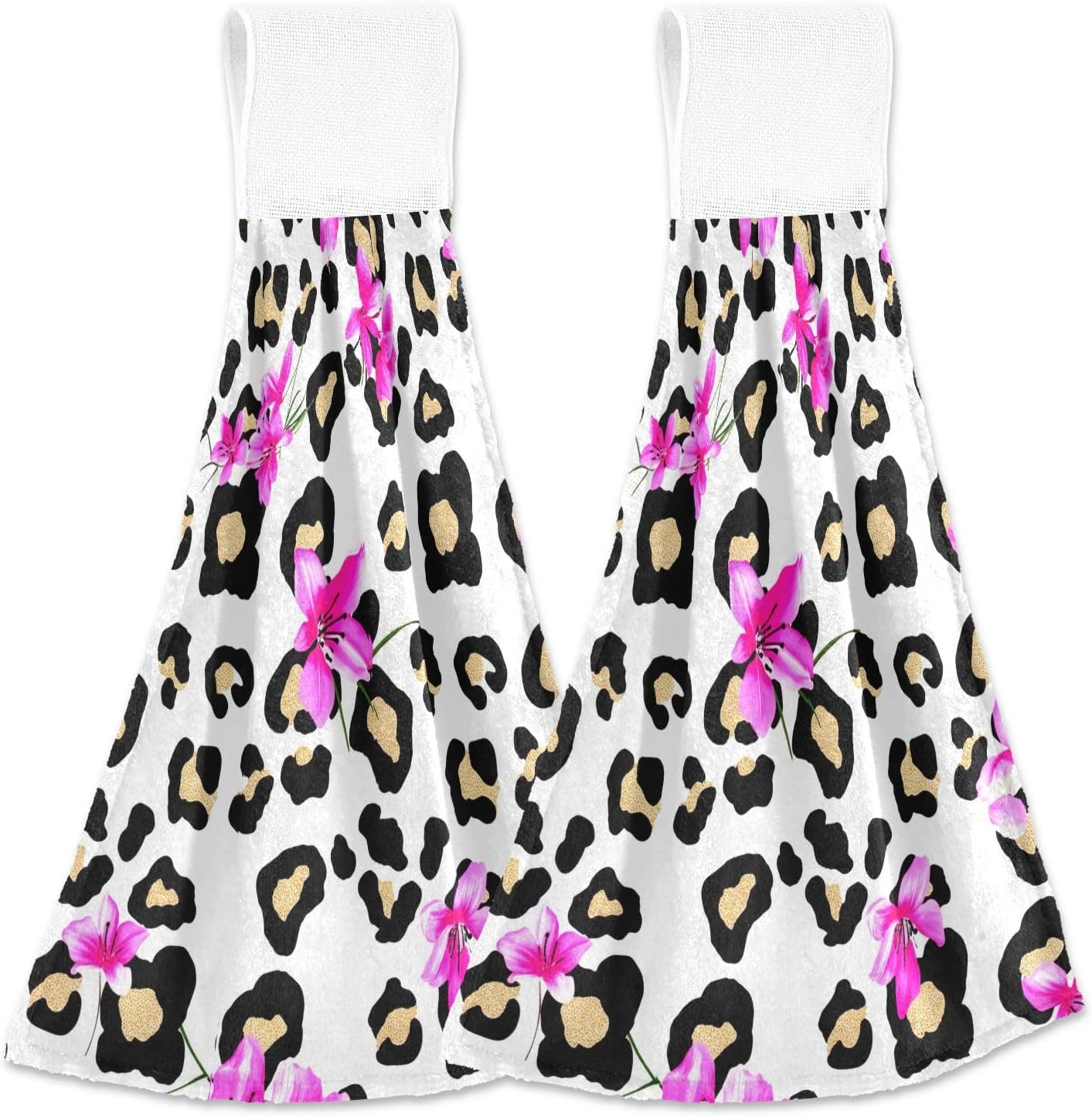 RPLIFE Black Leopard Spots Twin Pack Kitchen Hand Towels