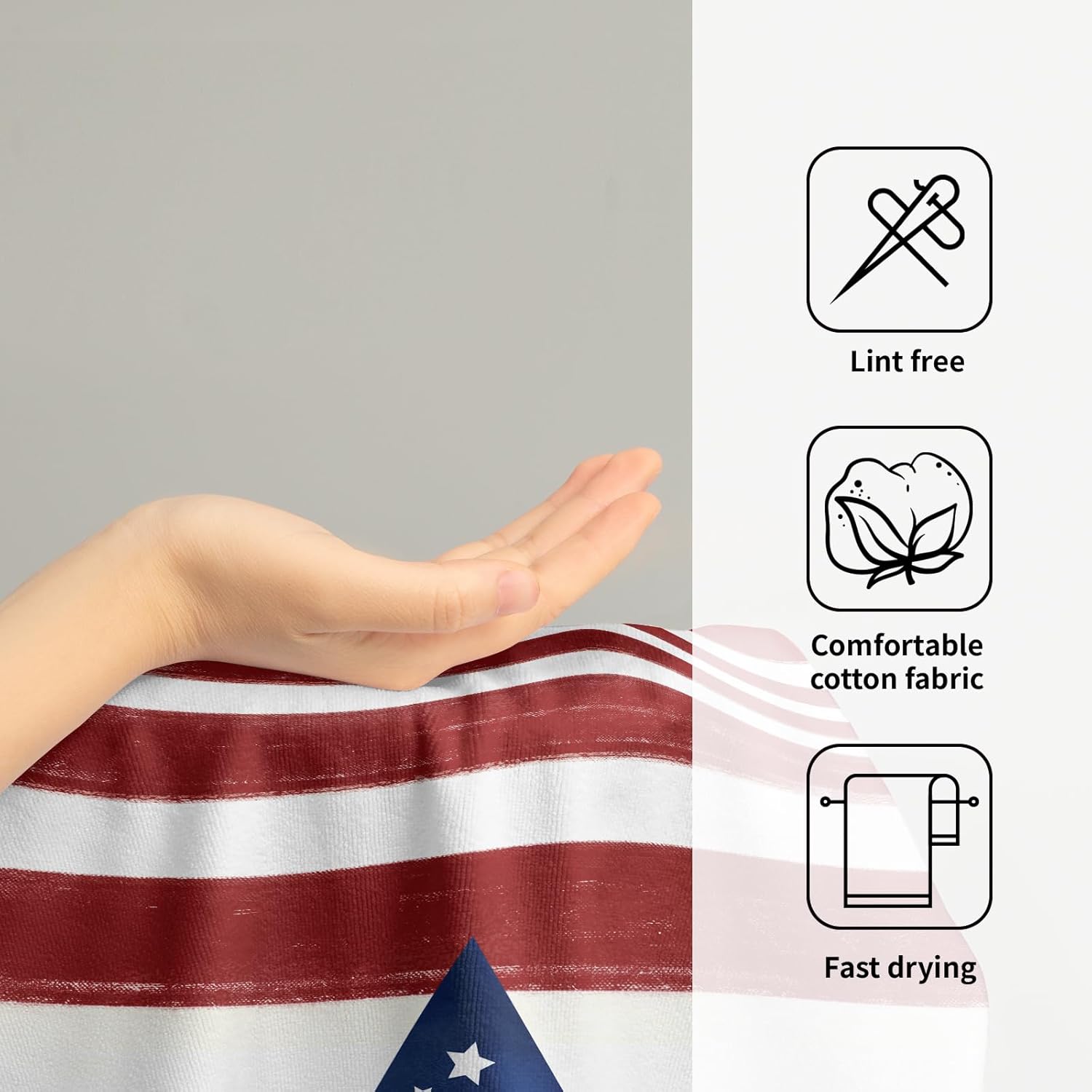 2 x USA Flag Towels Red Stripes Blue Star Patriotic Face Towels