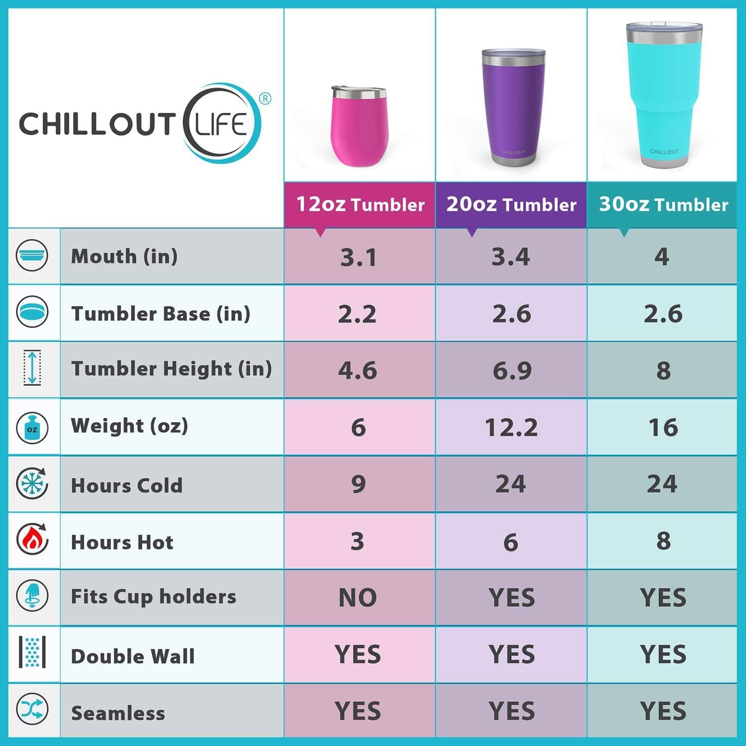 CHILLOUT LIFE 20 oz Double Wall Vacuum Insulated Stainless Steel Tumbler with Lid