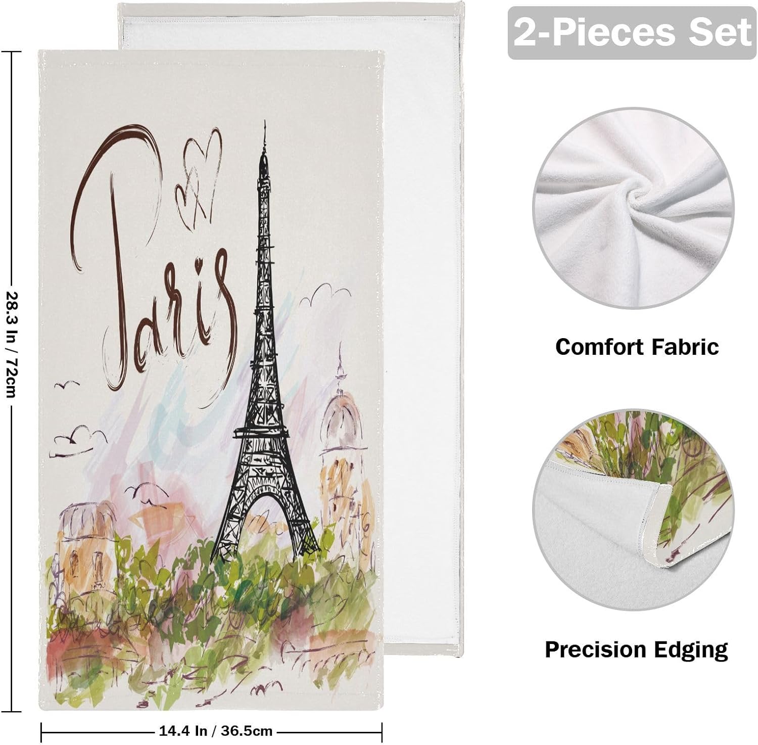 Paris Eiffel Tower Hand Towels for the Bathroom Set of 2