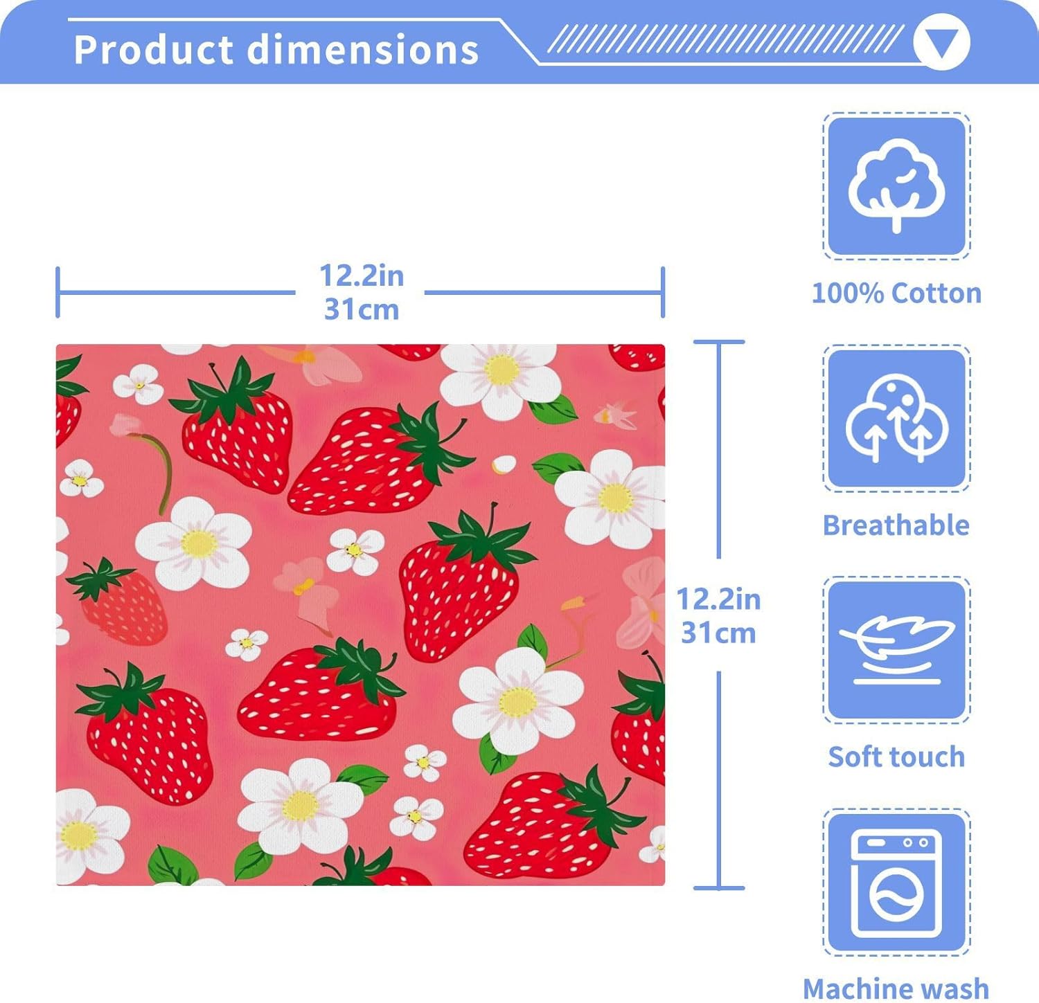Strawberry Washcloth Set Reusable Soft 12x12