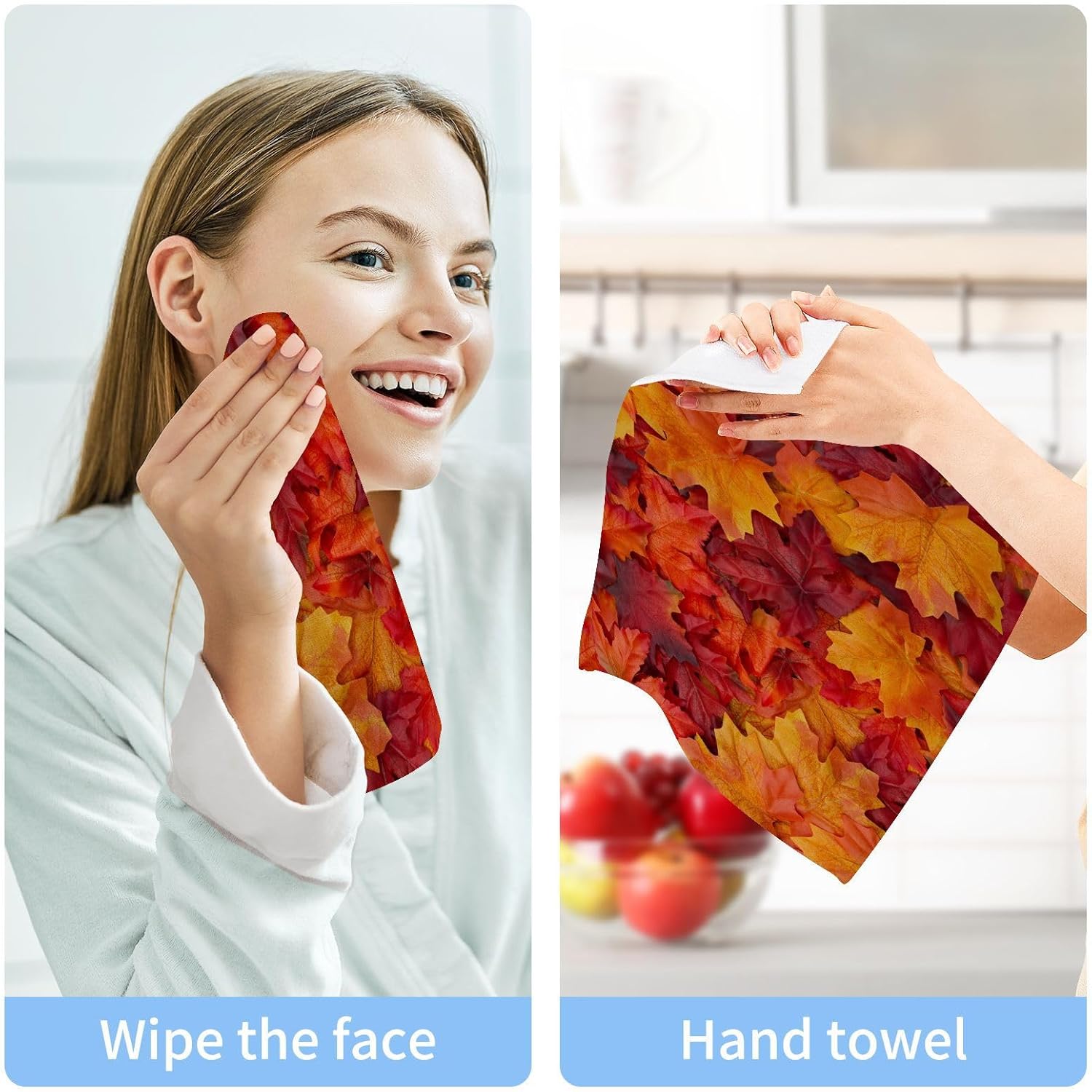 Autumn Leaves 12x12 Cotton Bath Towels Set