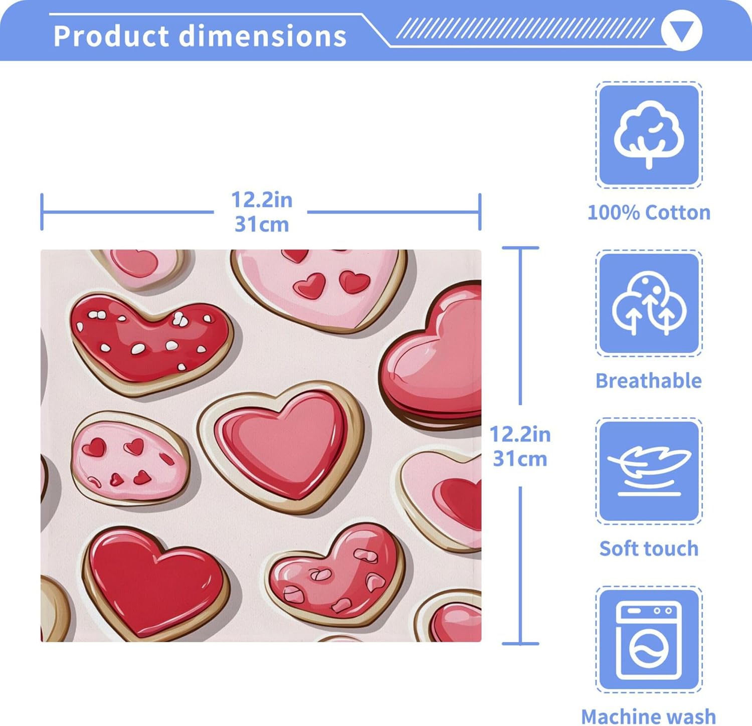 Xigua Valentines Cookies Washcloth Set - 2-12PCS 12x12
