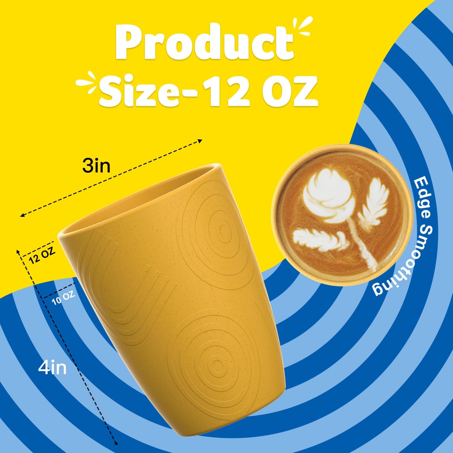 Homienly Reusable 8-Piece 12oz Yellow Wheat Straw Cups Microwave Dishwasher-Ready Unbreakable