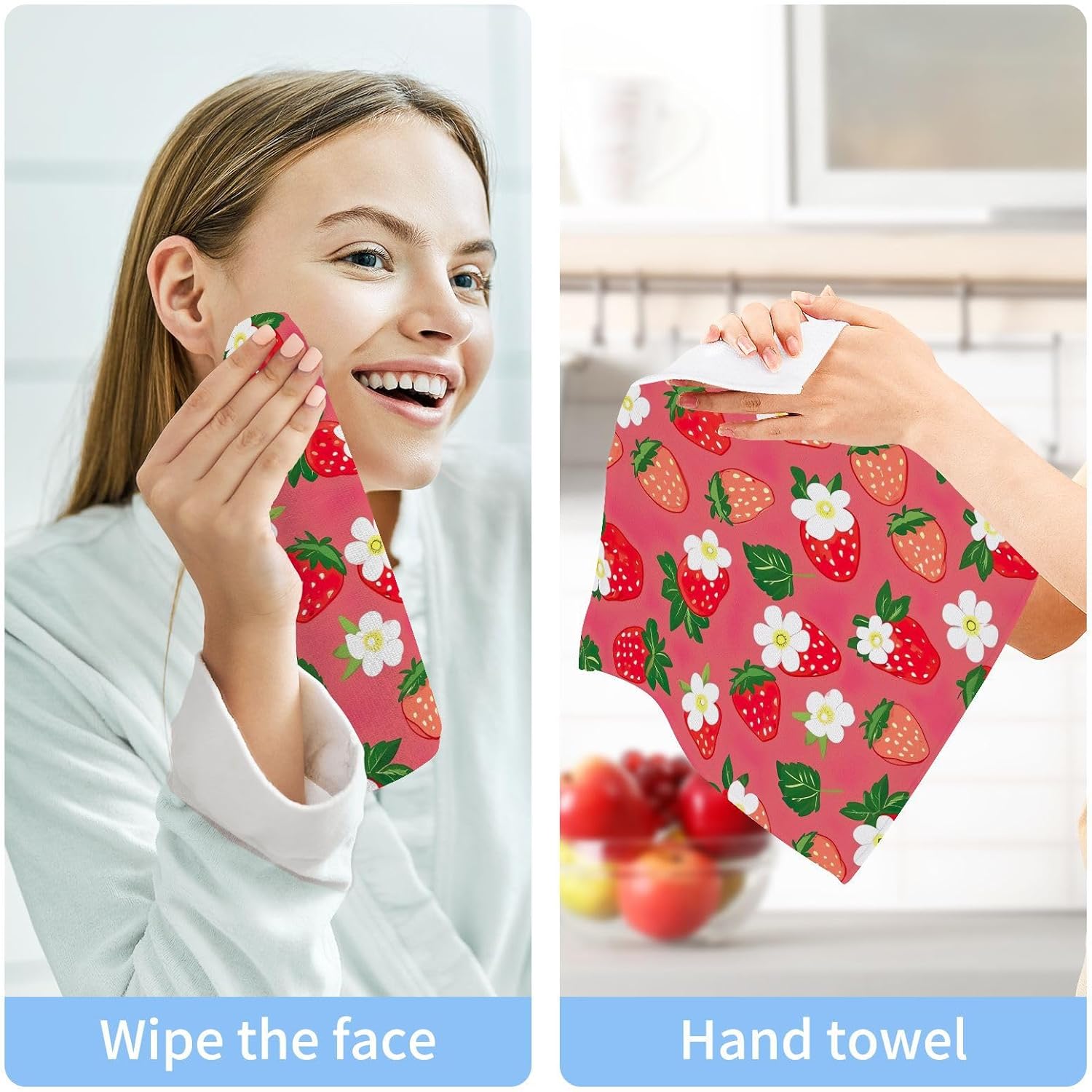 YETTASBIN Strawberry Washcloths 2 Pack