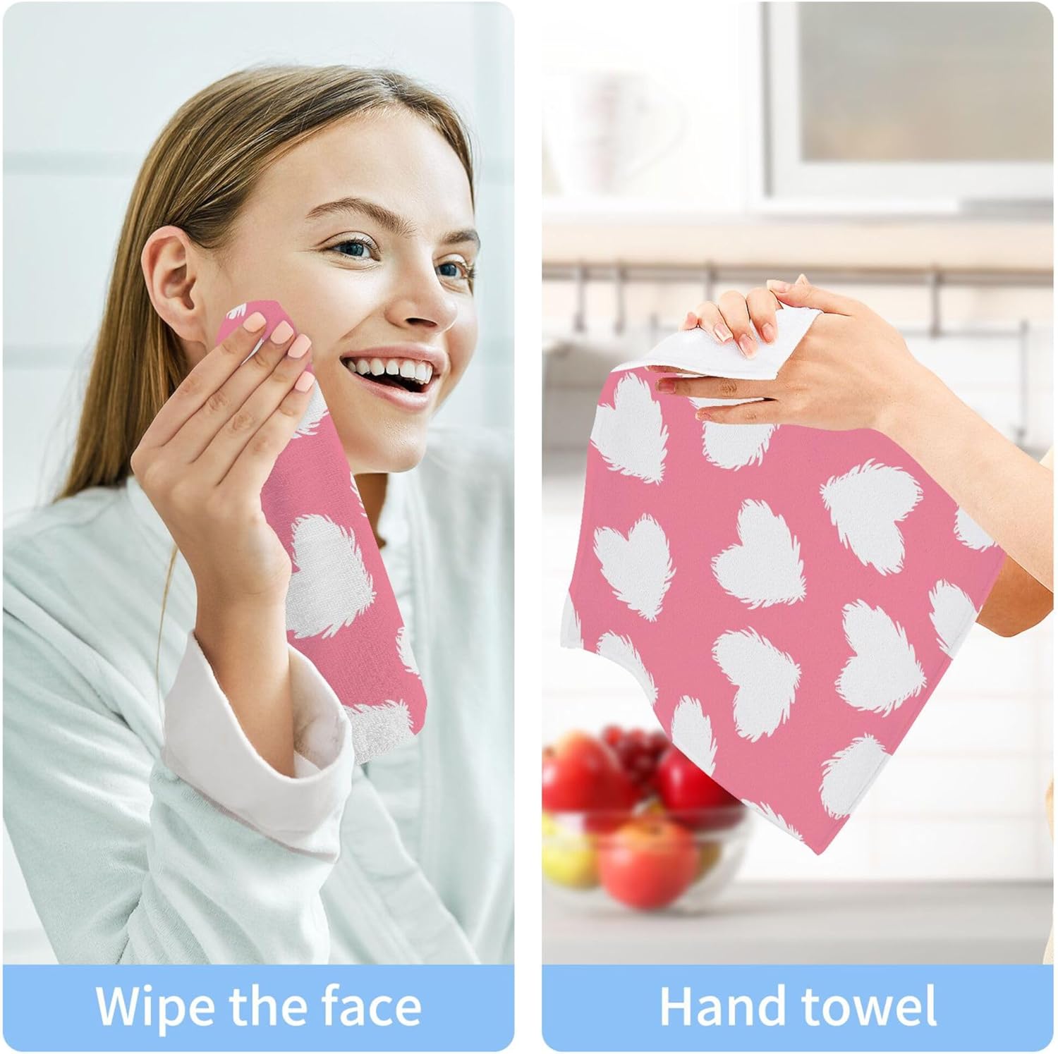 Xigua White Heart Washcloths Set of 2 12x12 Inch