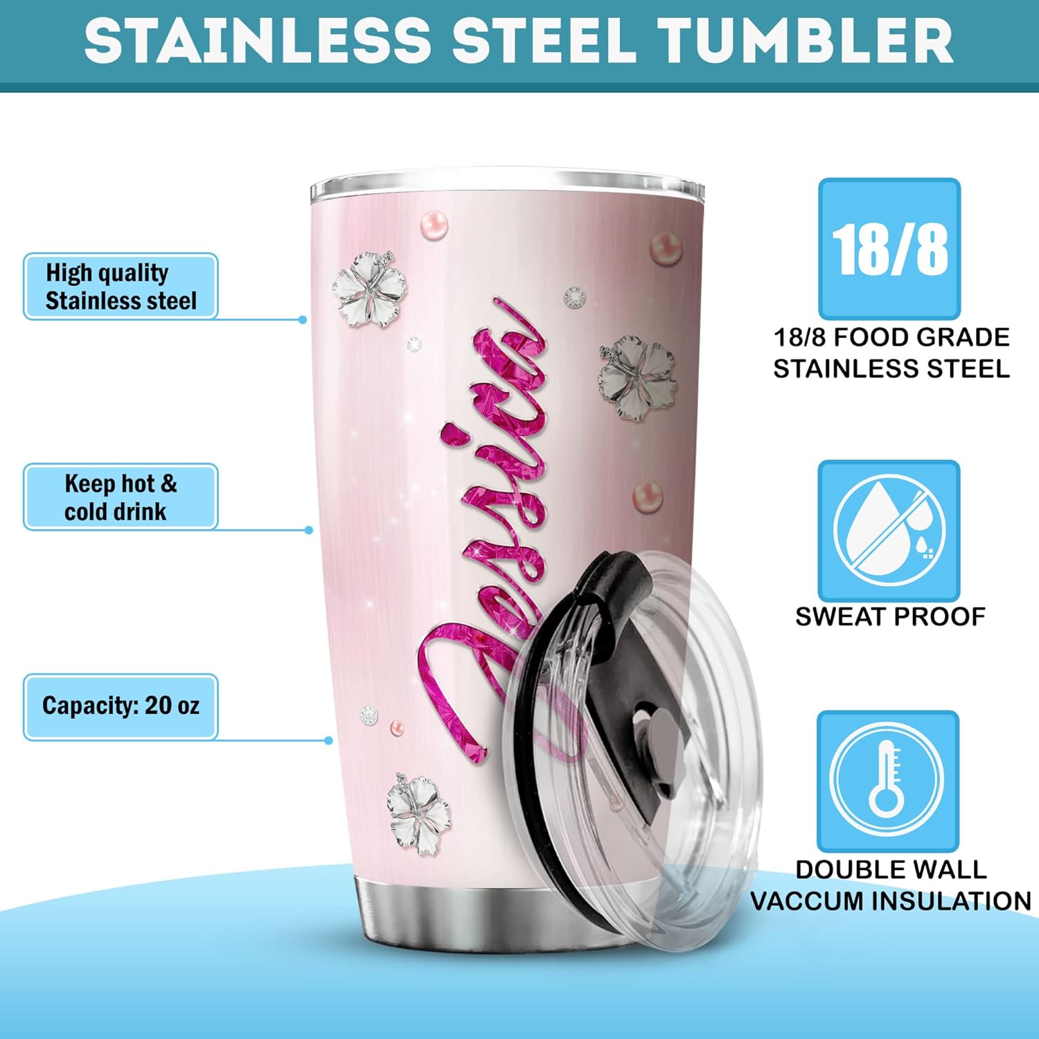 ZOXIX Flamingo Tumbler Personalized Name - Cute Jewelry Style for Girls