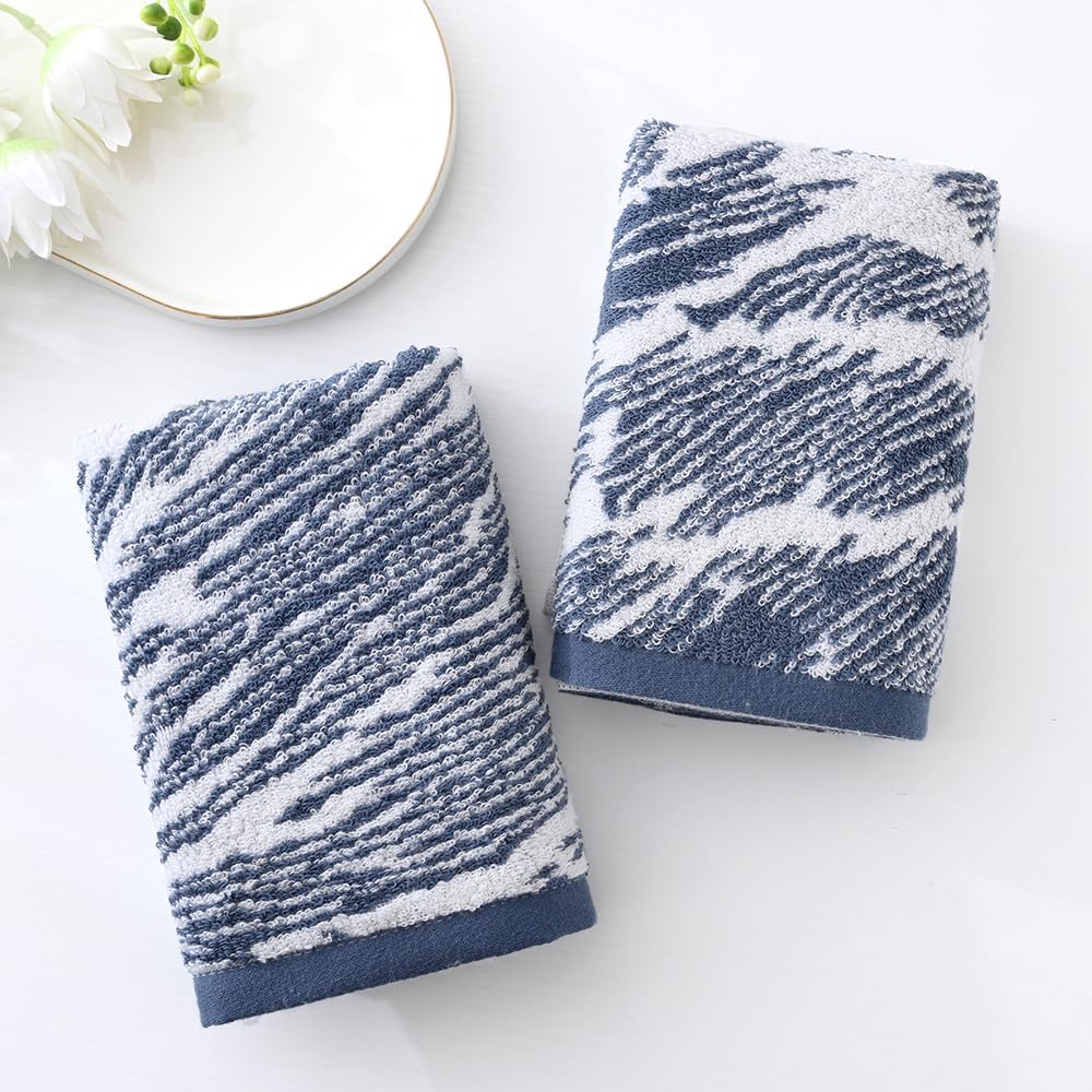 YiLUOMO 2-Piece Blue Cotton Zebra Towel Set