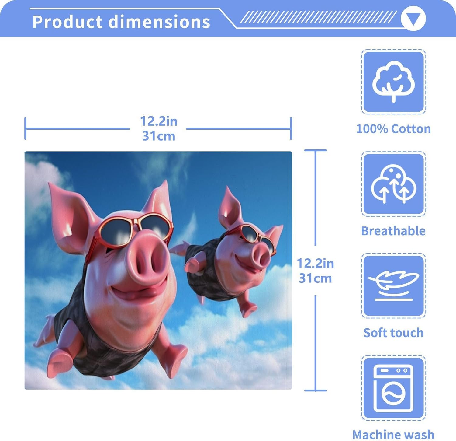Flying Pig Washcloth Set Soft Absorbent Reusable Towels