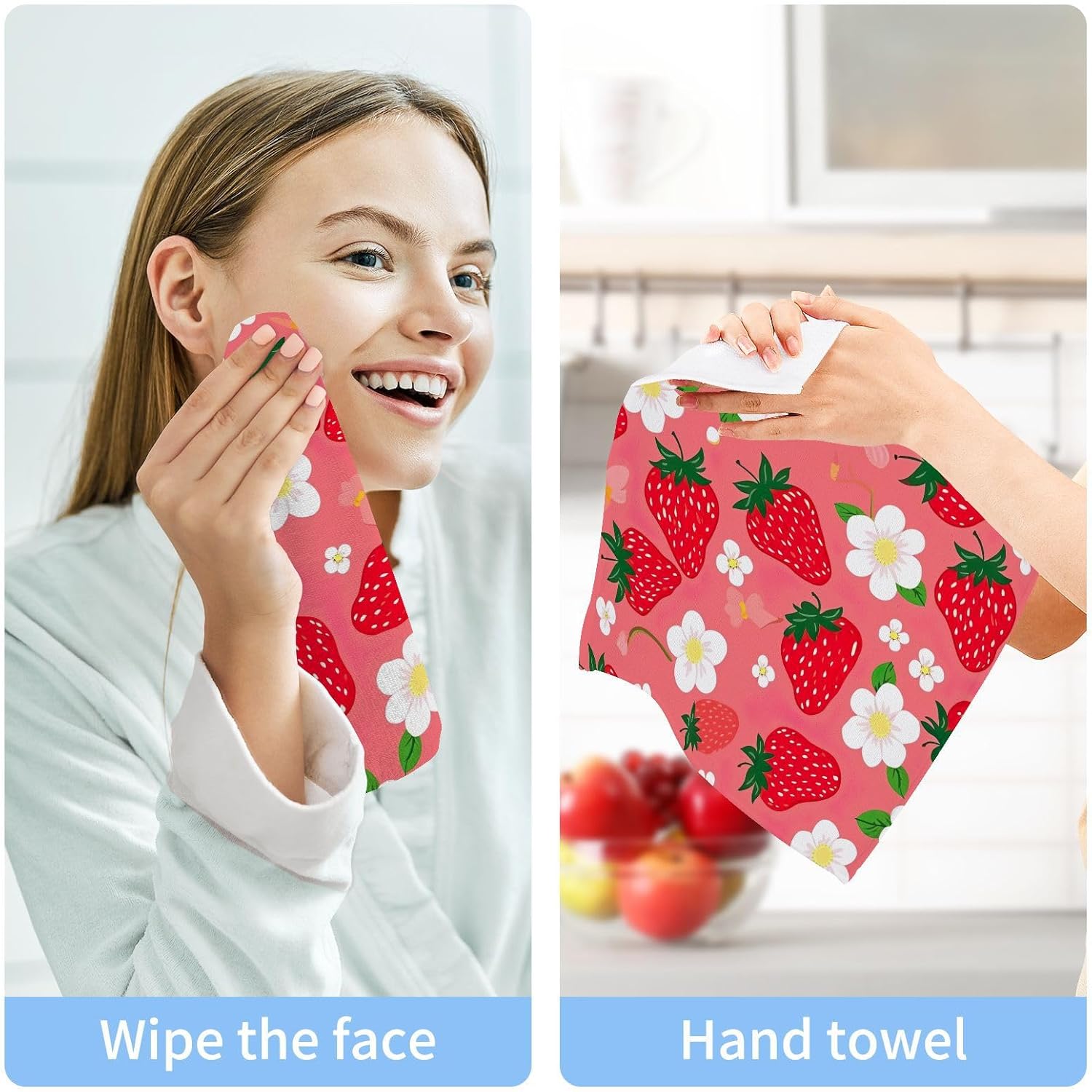 Strawberry Washcloth Set Reusable Soft 12x12
