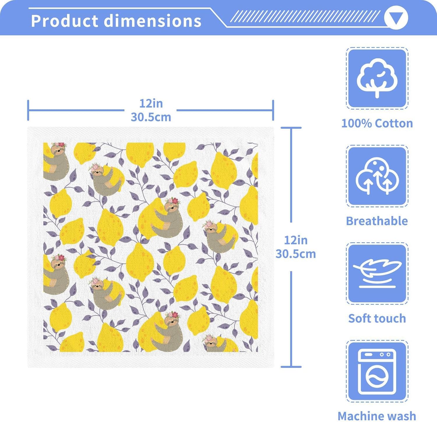 ALAZA Cute Sloths Yellow Lemons Towels