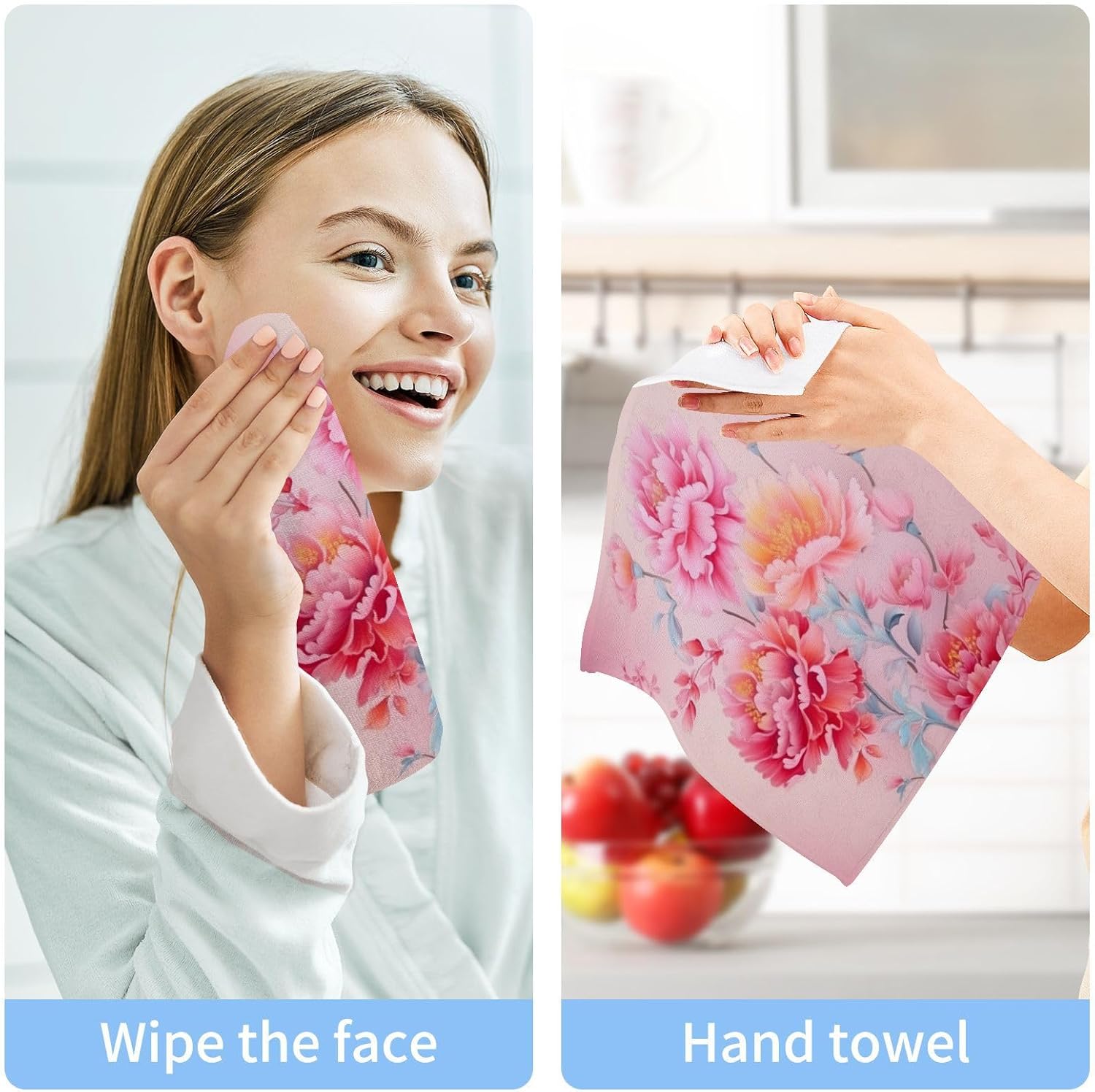 Yettasin Peony Flower Washcloths Soft Absorbent Reusable Baby Face Towels