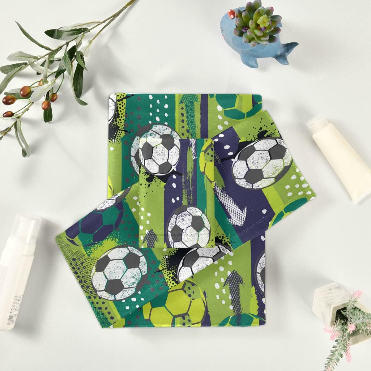 Soccer Ball Bath Towels Set for Hand Body
