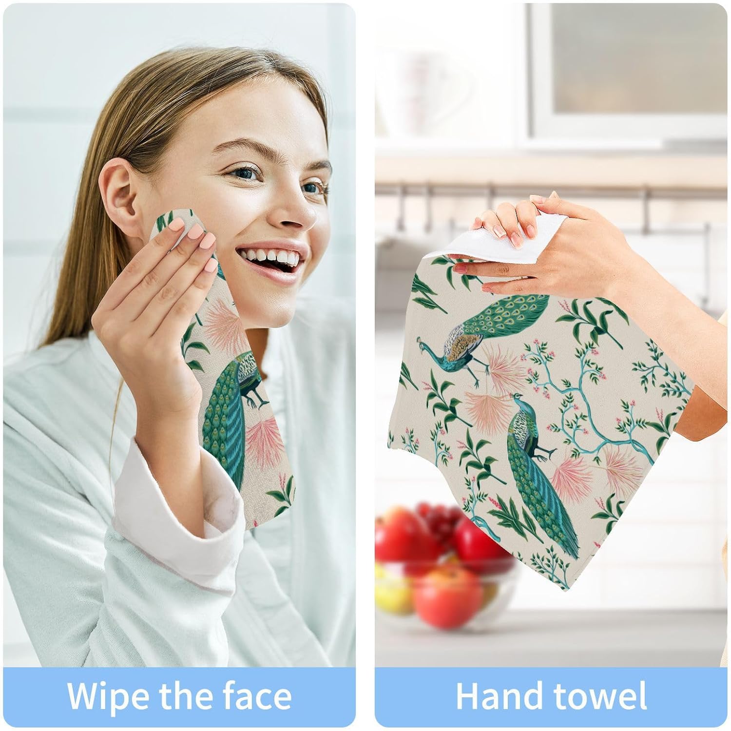 YETASBIN Peacock Feather Washcloths 2Pack