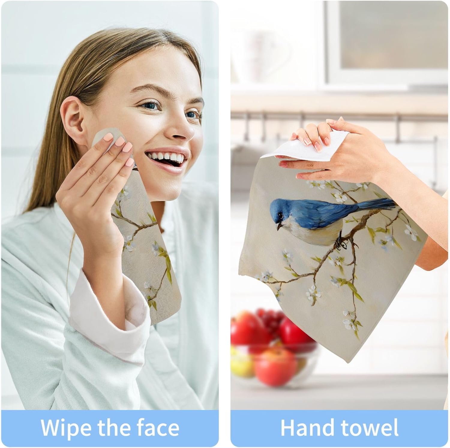Xigua Blue Bird Washcloths Set of 2 12x12 Inch