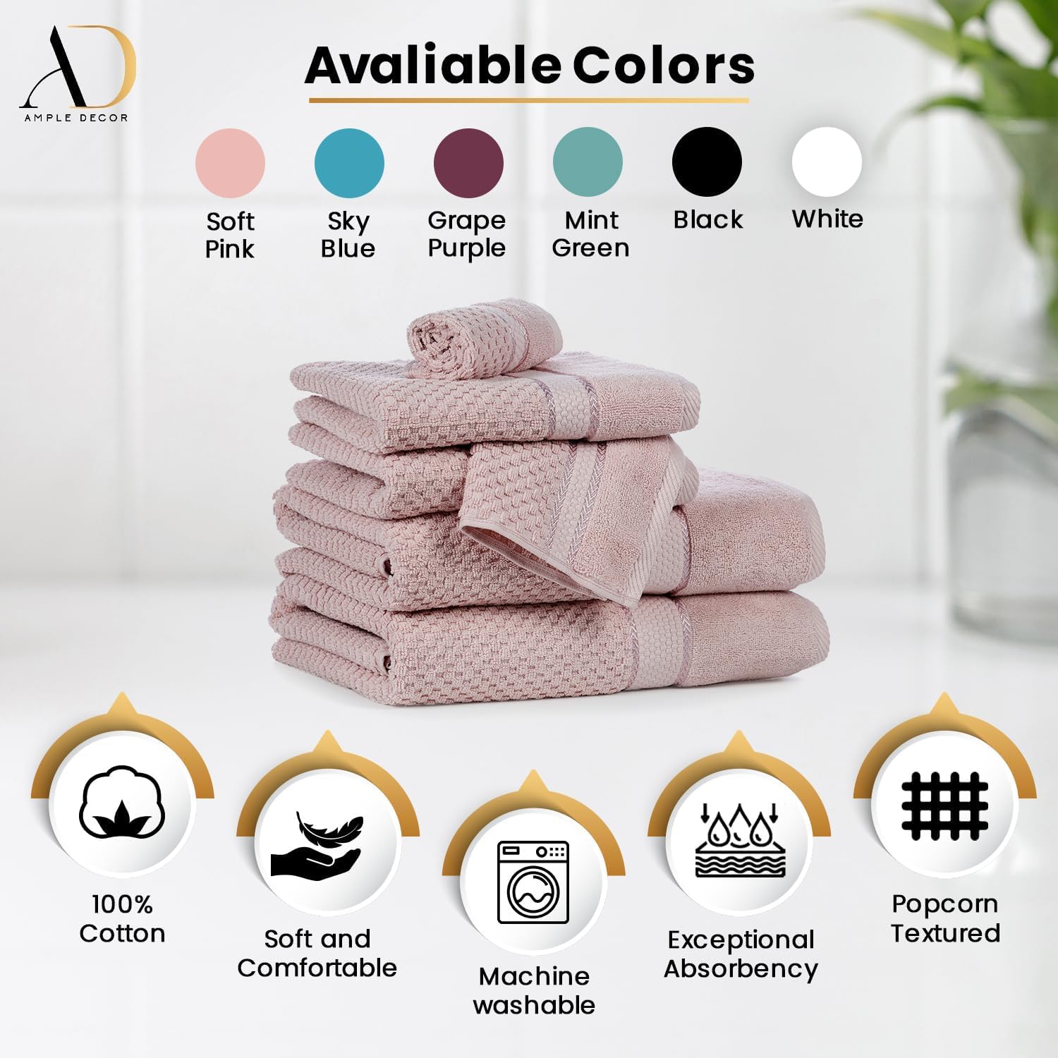 100 Cotton Soft Pink Washcloths Set of 5