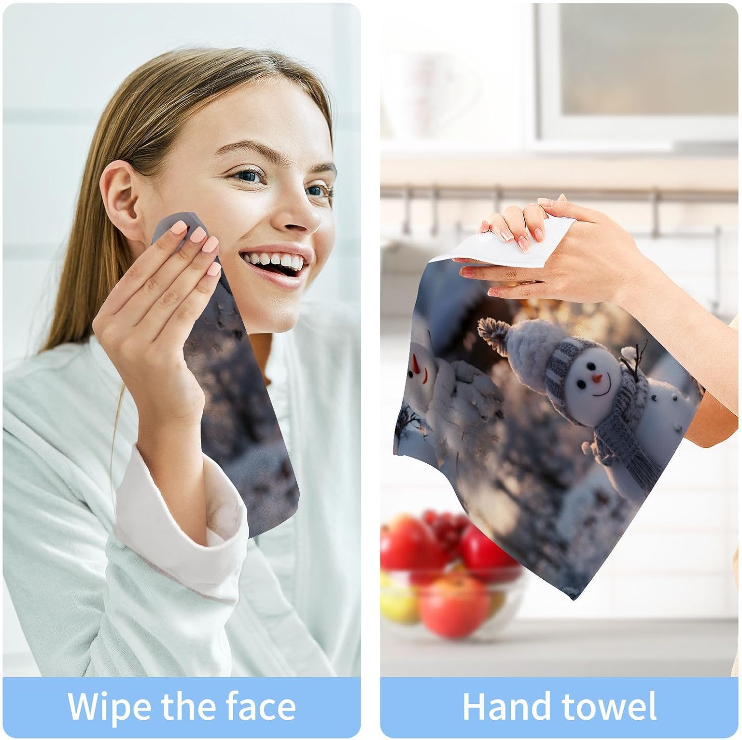 Christmas Snowman Washcloth 2-Pack Soft AbsorbentReusable Baby Face Towels