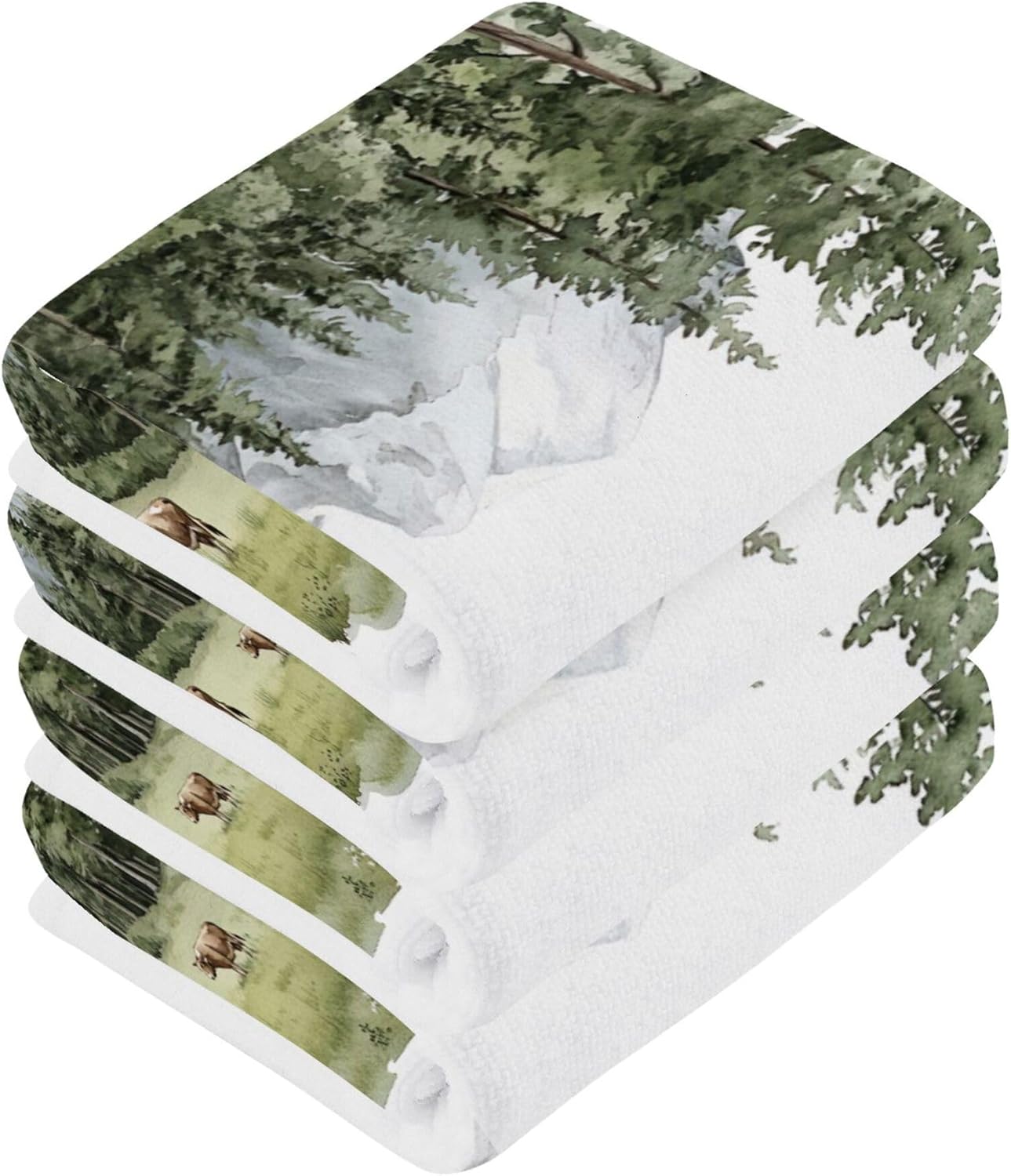 Green Trees and Pines Washcloth Set - Eco-Friendly Absorbent Durable
