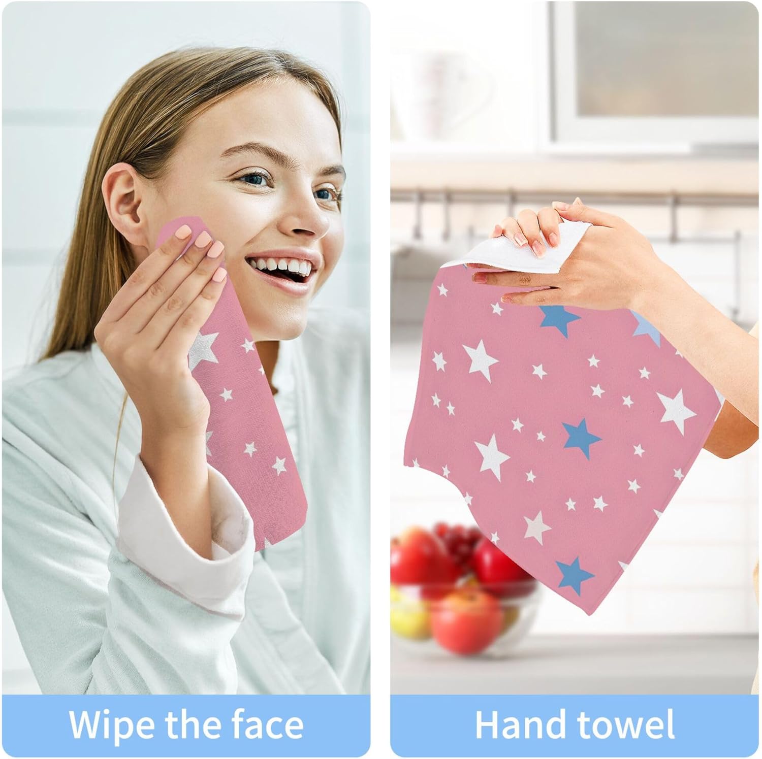 Xigua Blue Stars Washcloths Set of 2 12x12 Inch