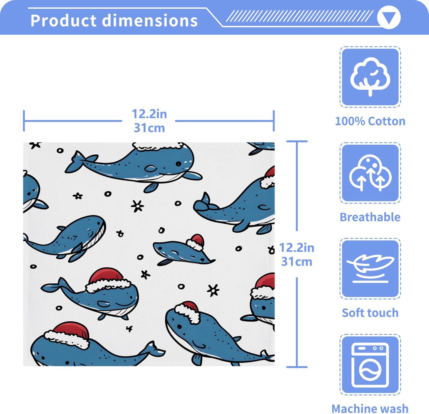 Xigua Blue Whales Washcloths Set of 2 - 12x12 Inch