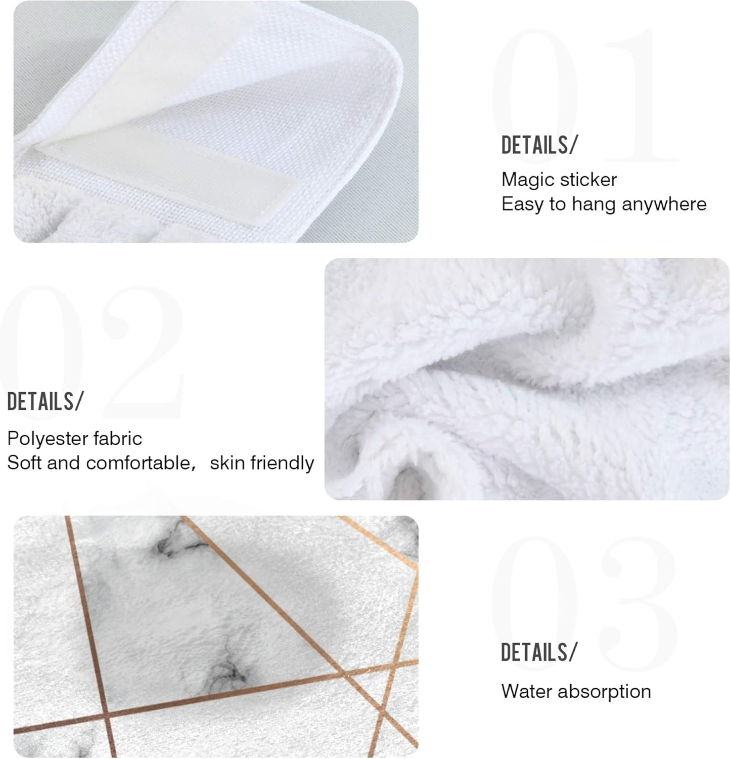 Aslsiy Black and White Marble Hanging Kitchen Towels