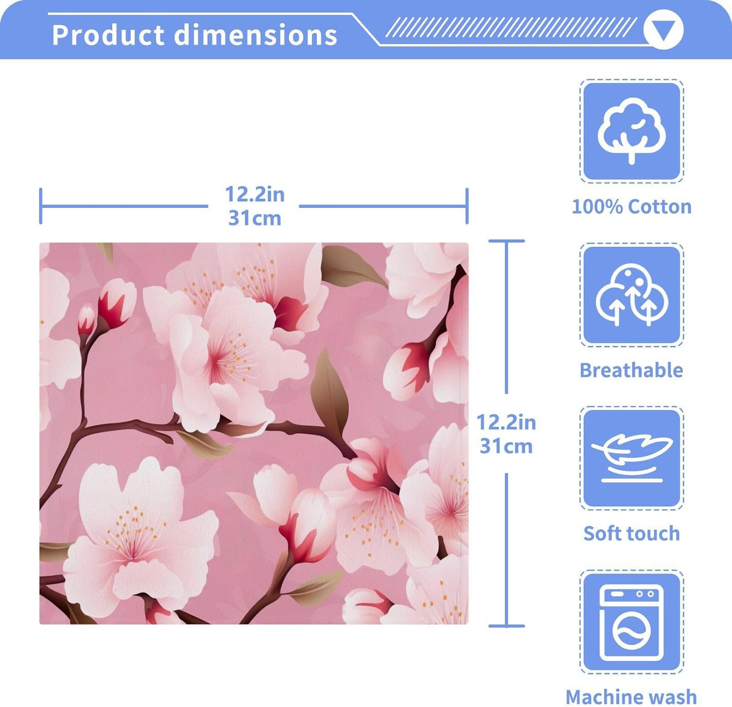 Cherry Blossoms Washcloth Set Soft Reusable Face Towels