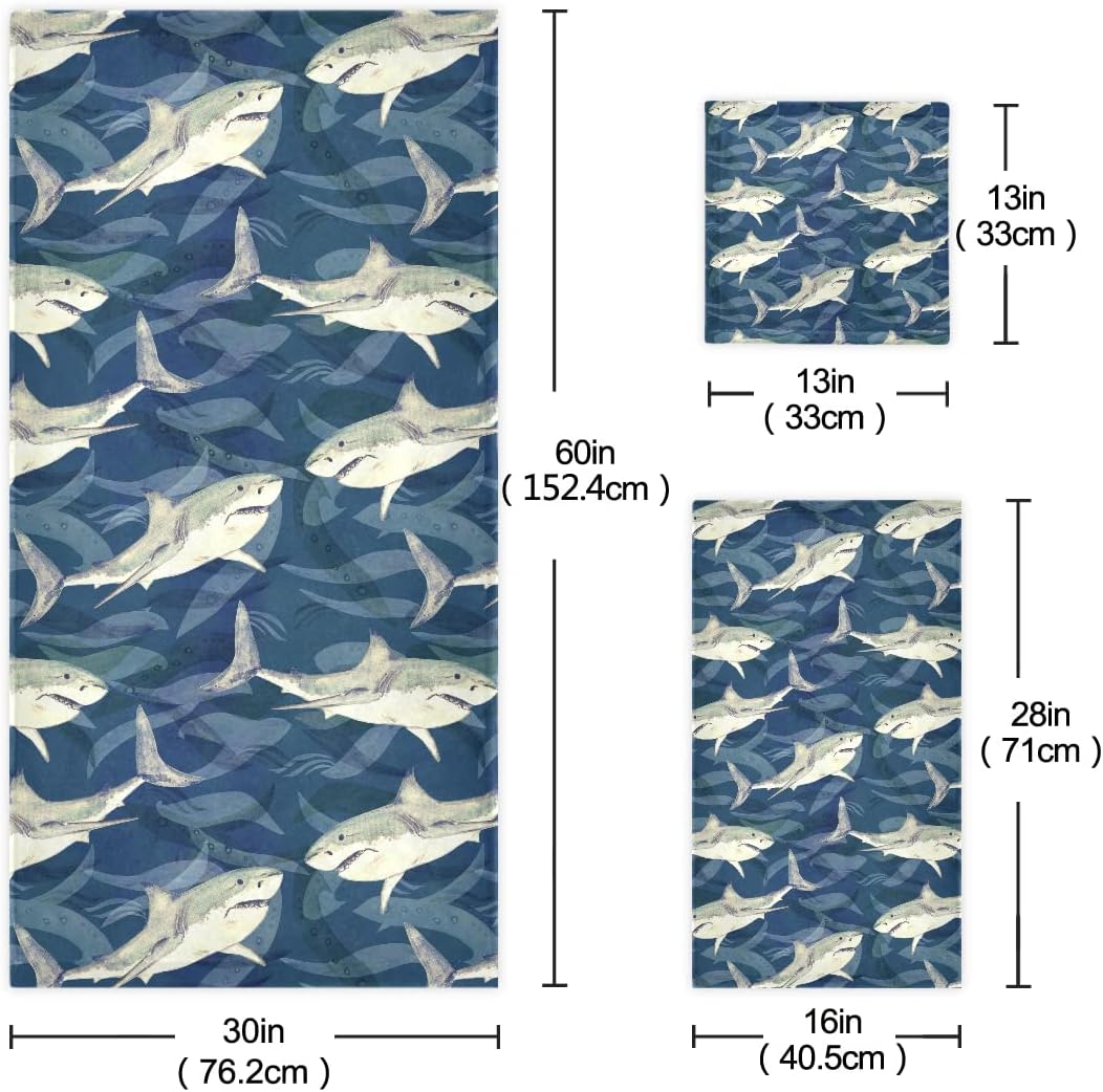 DOMIKING Shark Ocean Bath Towel Set of 3