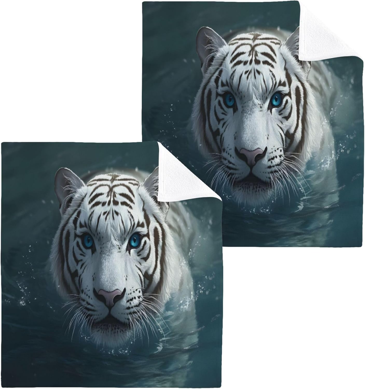 Kigai Ultra Soft White Tiger Washcloth Set