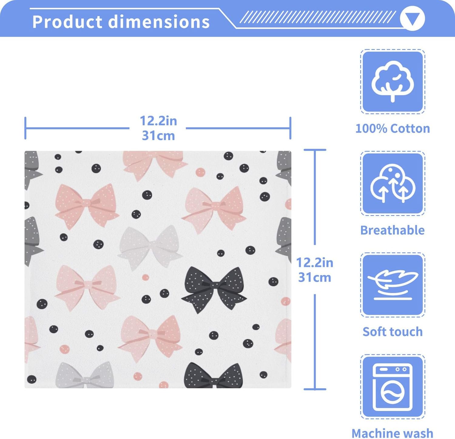 Xigua Bows Washcloths Set of 2 12x12 Inch