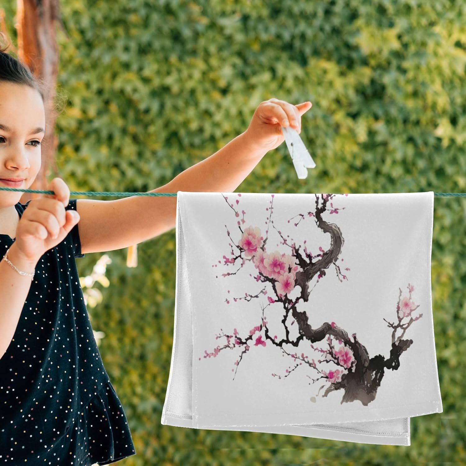 SUMNEESHA Pink Cherry Blossom Hand Towels Set of 2