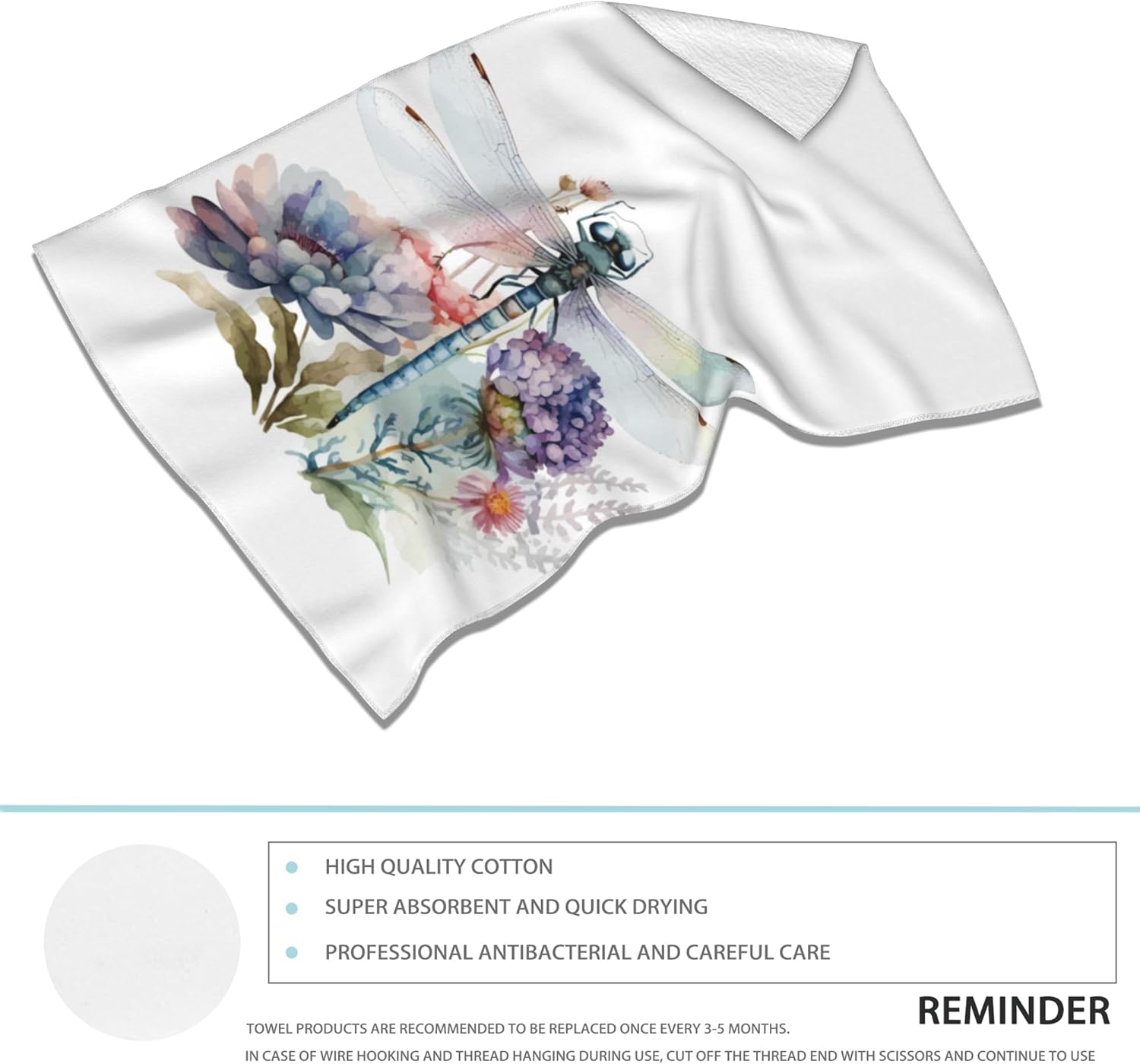 2-Pack Hand Towels with Dragonfly Design Highly Absorbent and Soft