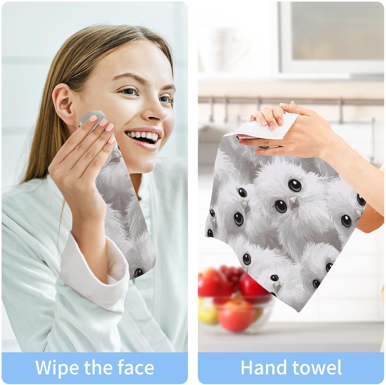 Cute White Chickens Washcloths Soft Cotton Face Towels 12x12 Inches 2 Pack