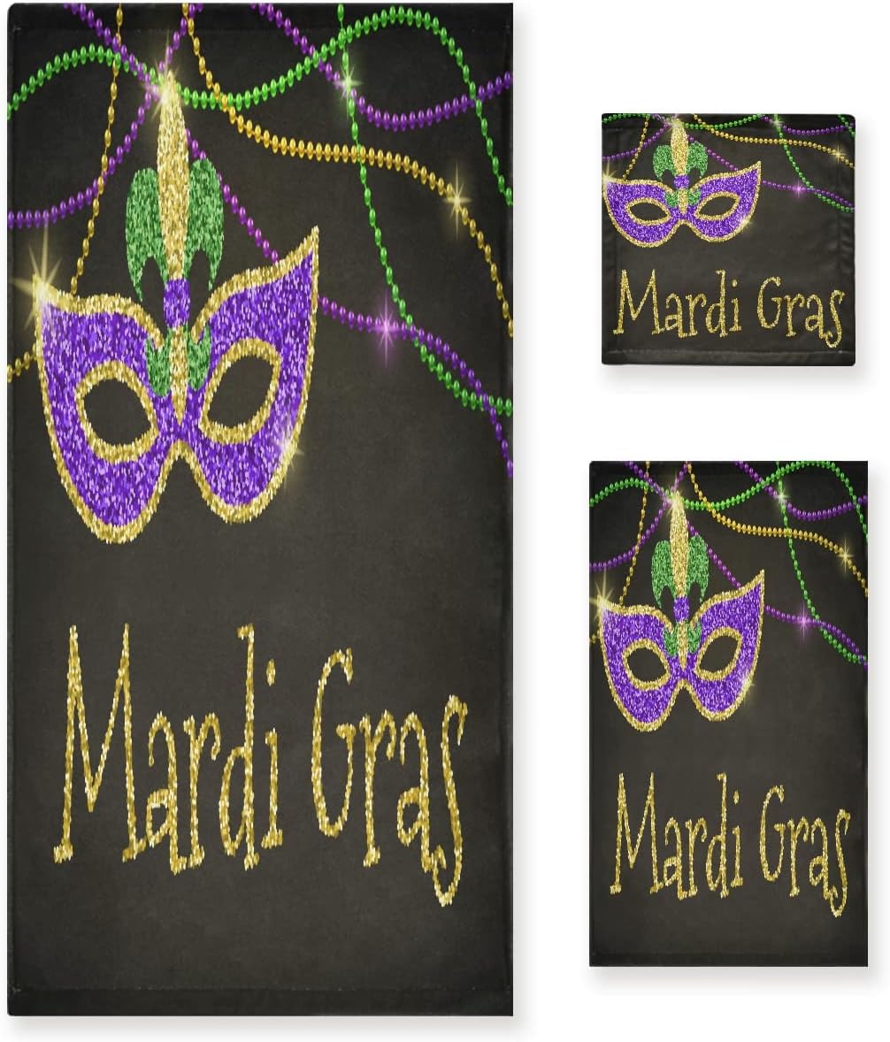 Mardi Gras Beads bath towel set - 3-piece absorbent cotton bath towels